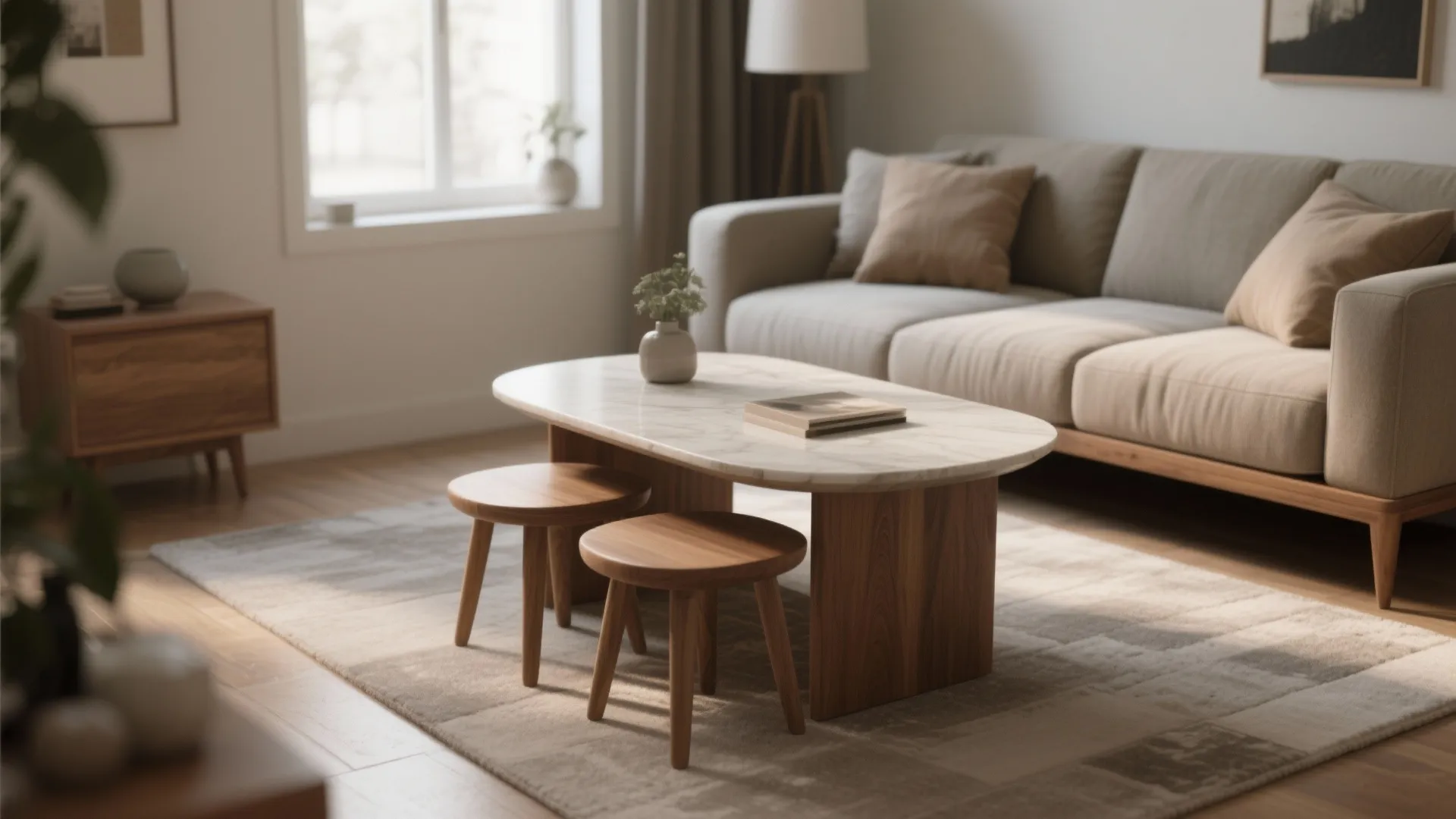 5. Accent plus two stools for multi-use space