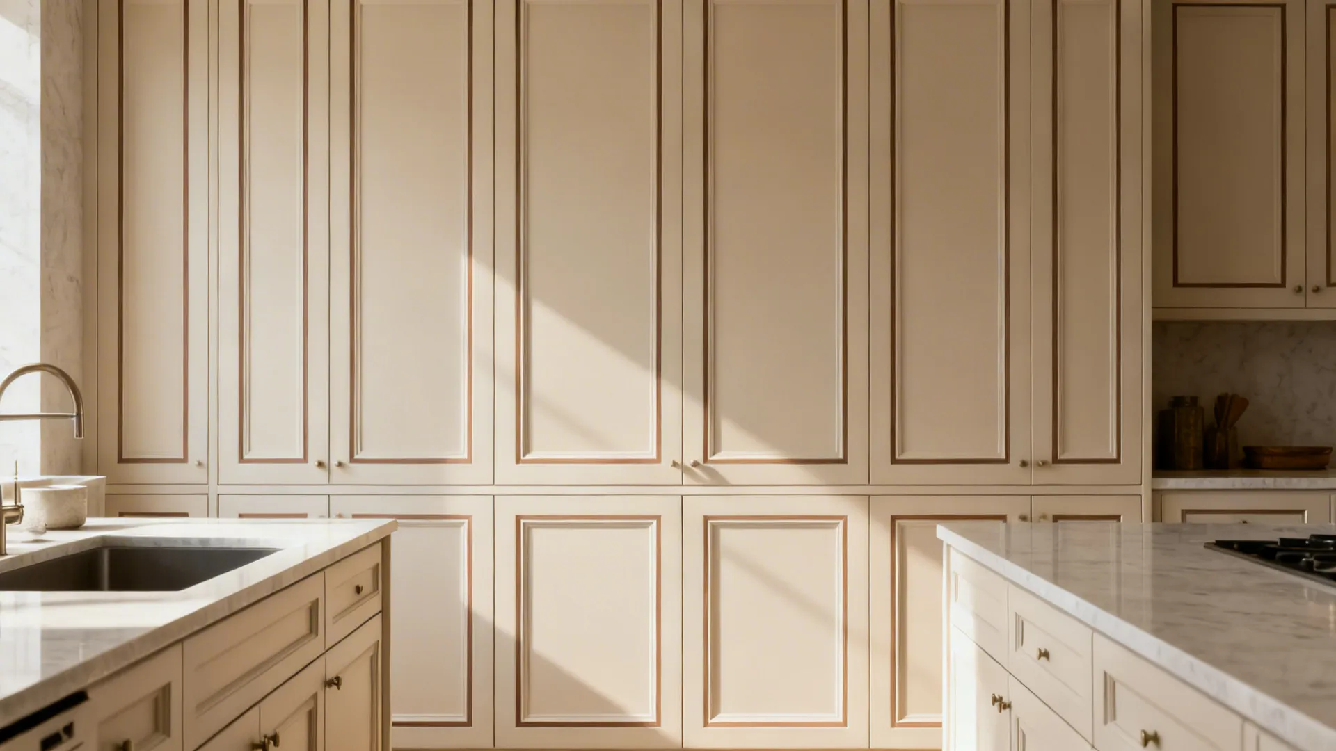 Accent stripe and rail: slim color lines on shaker doors