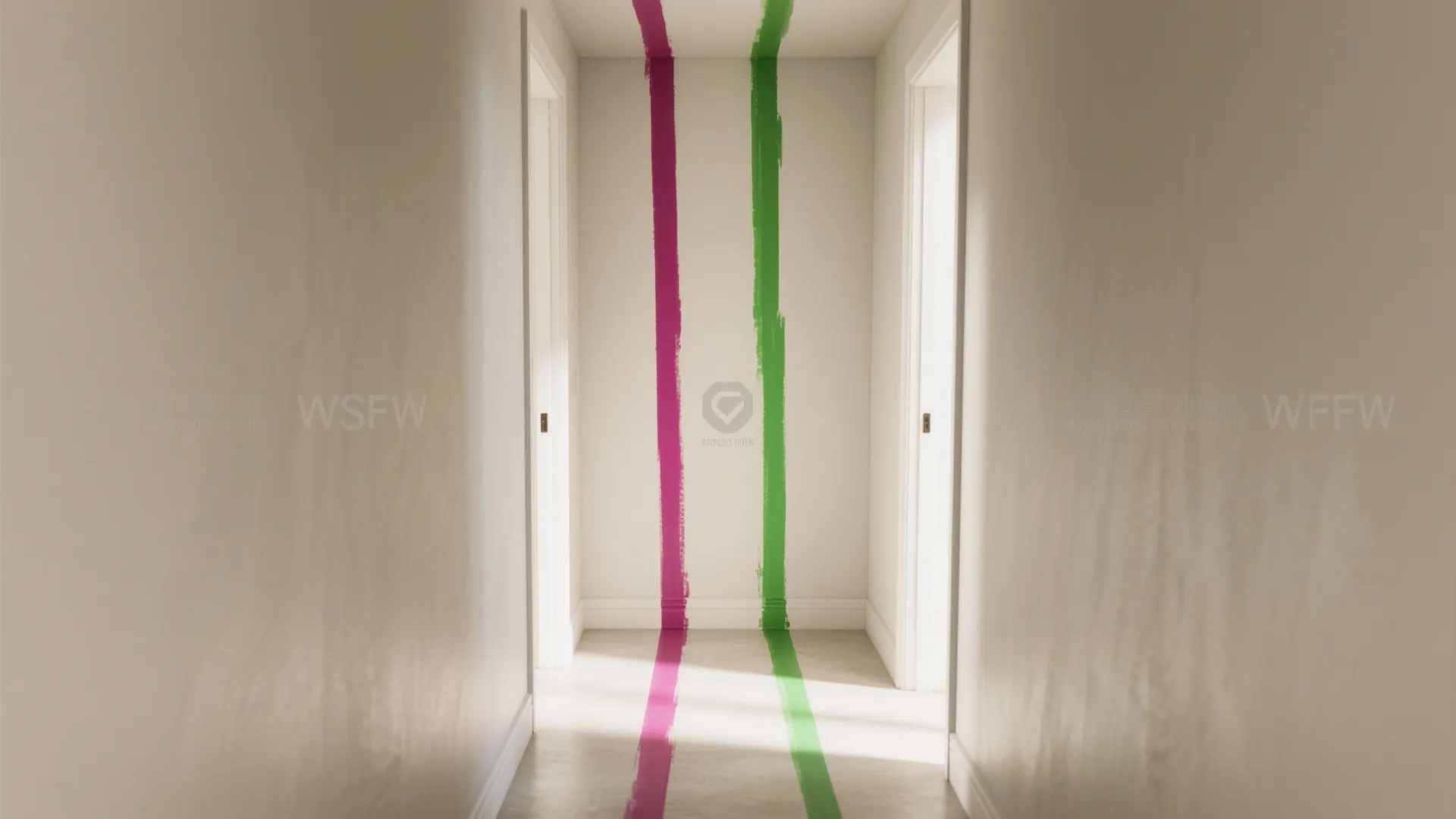 Narrow hallway with vertical stripes making space appear taller
