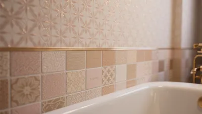 Elegant Bathroom Design with Rose Gold Tiles