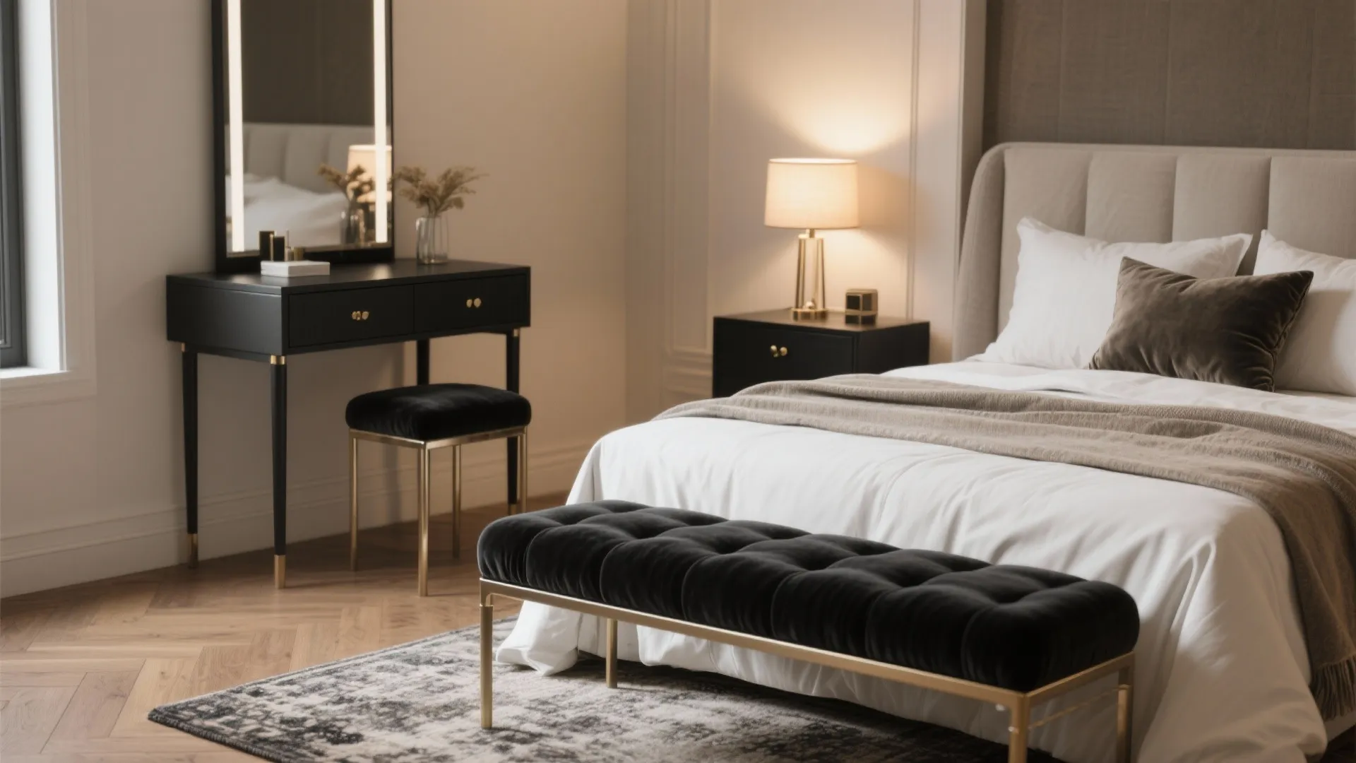 5. Accent Black Vanity and Seating