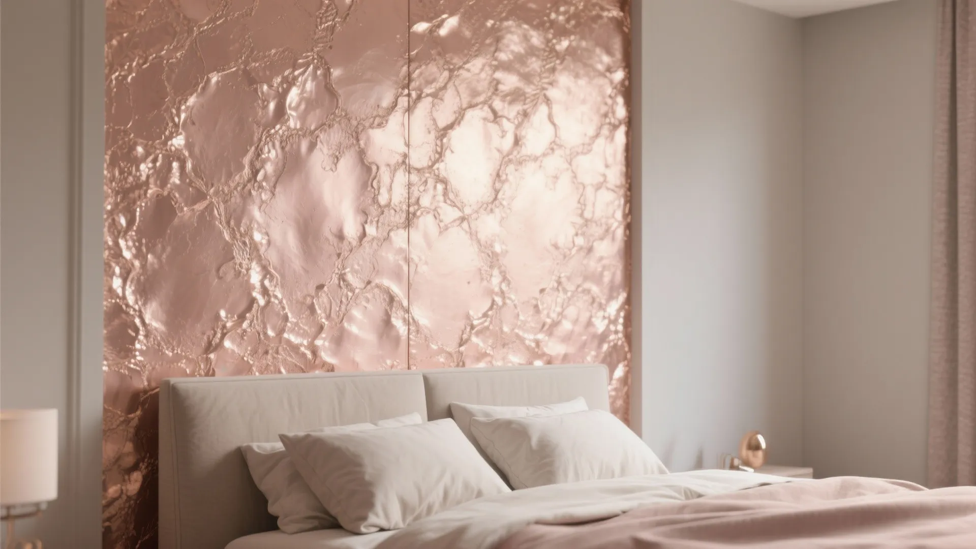 1. Rose Gold Accent Wall with Subtle Texture