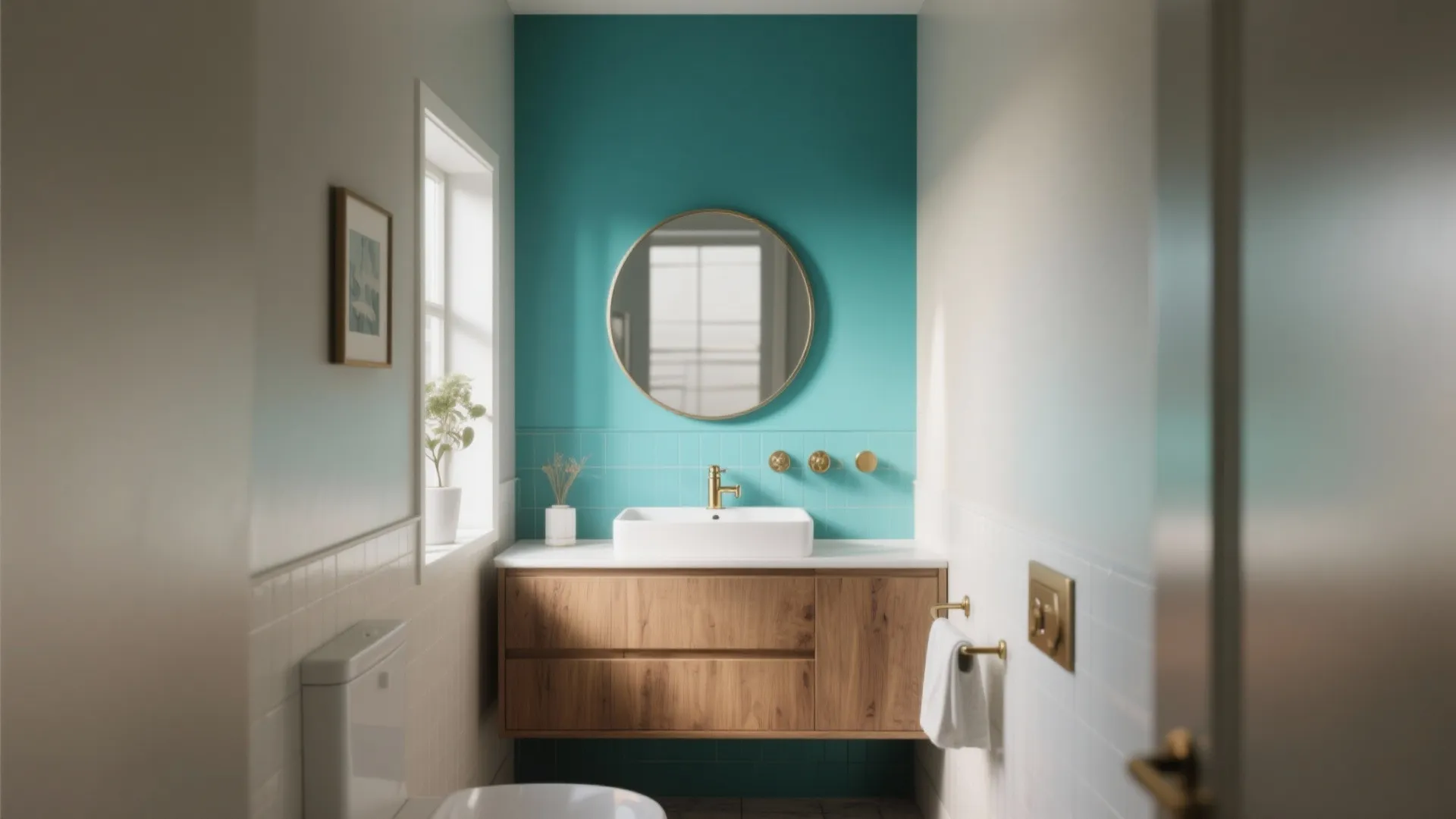 1. Start with a balanced turquoise accent wall