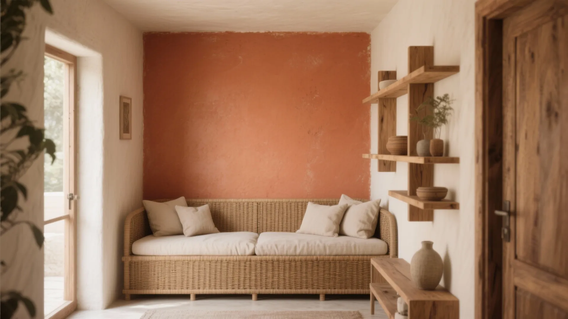 1. Terracotta Accent Wall with Natural Textures