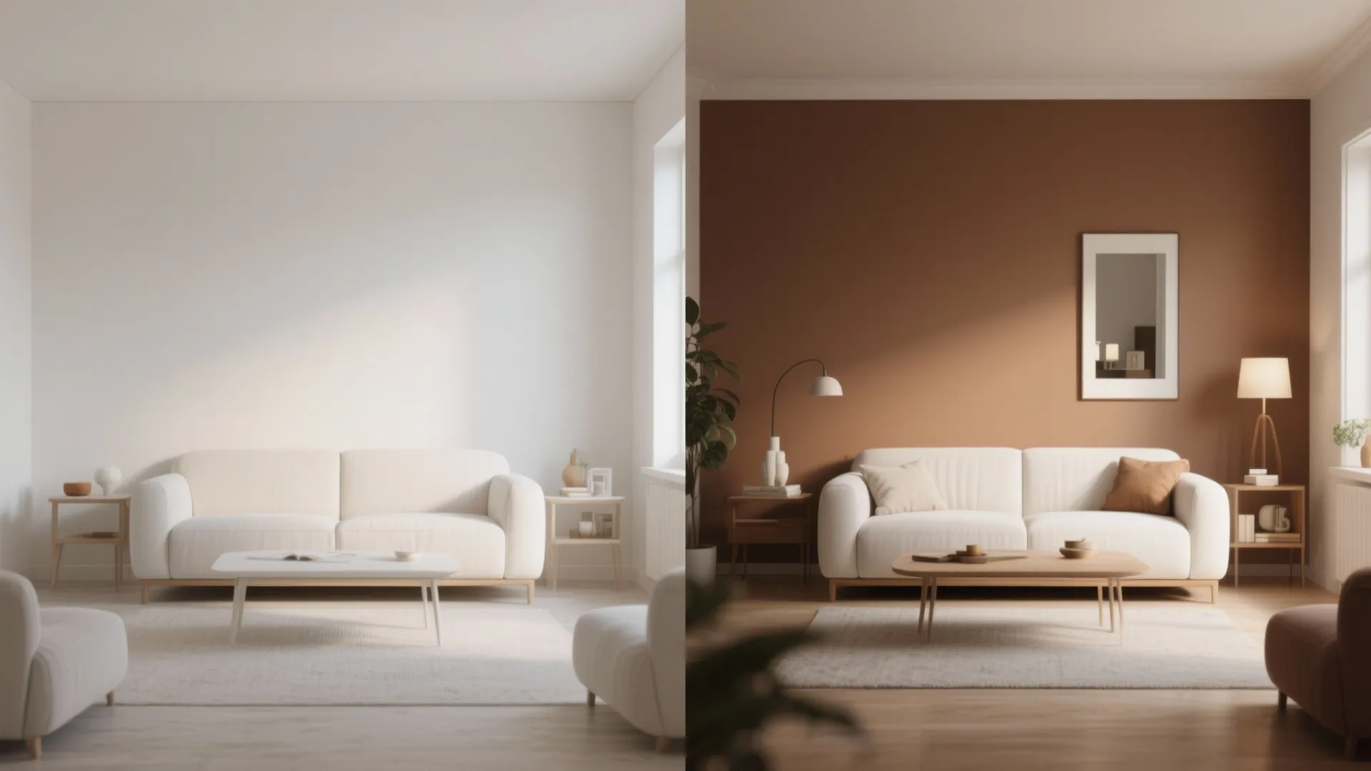 5. Accent wall in brown with white furnishings