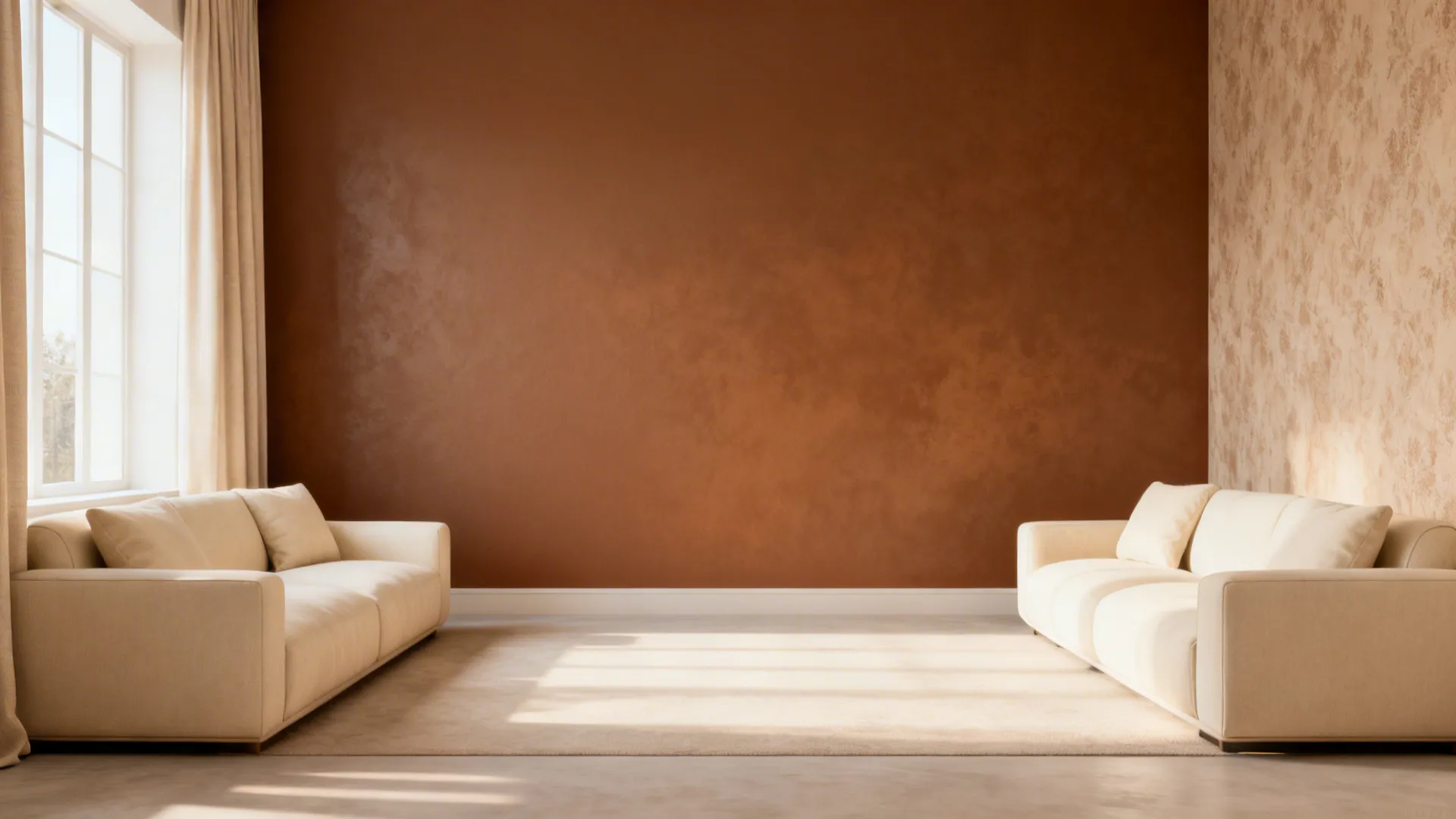 3. Accent Wall in Warm Brown with Cream Furnishings