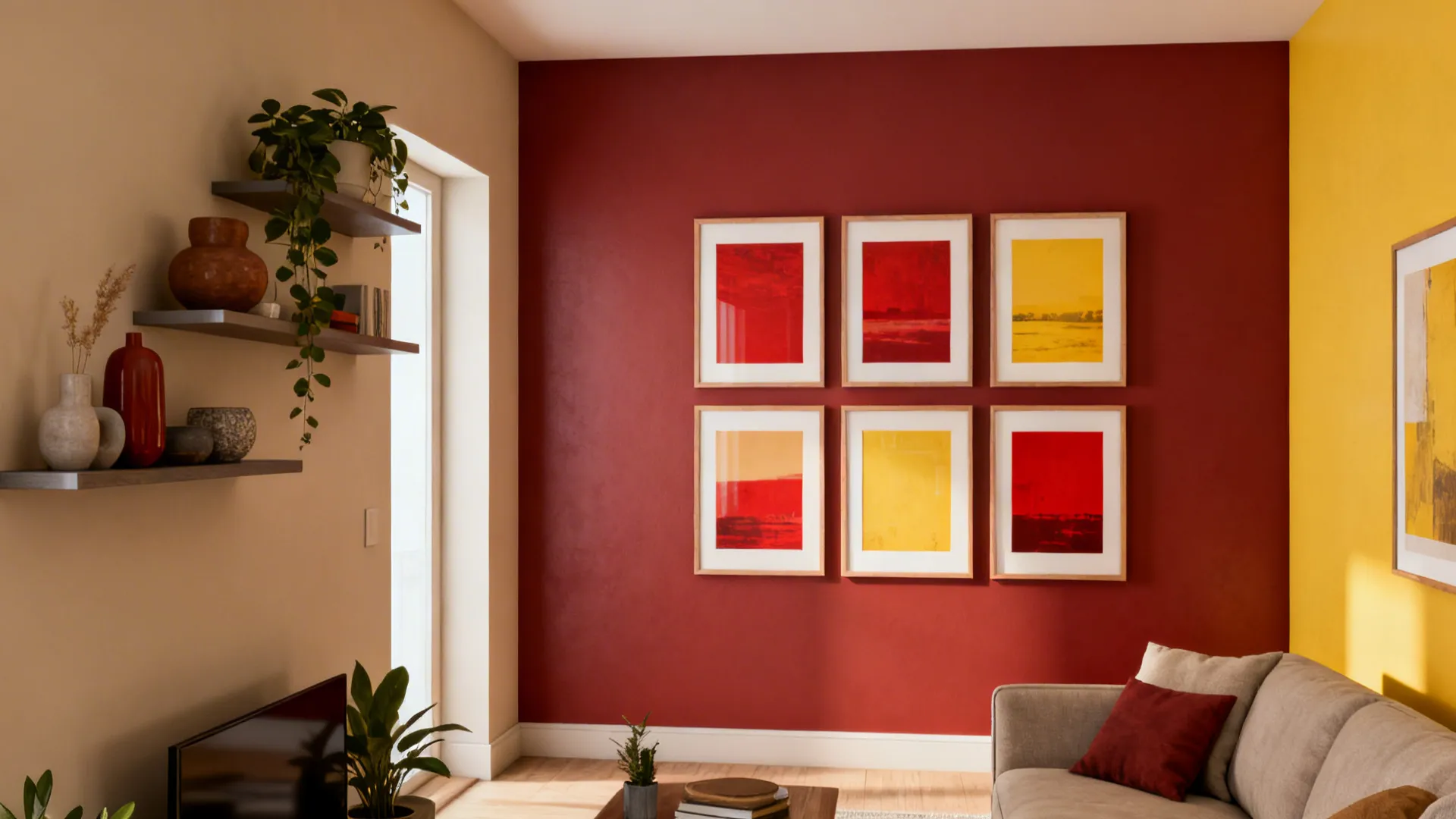 5. Accent Wall Gallery: Art and Shelves