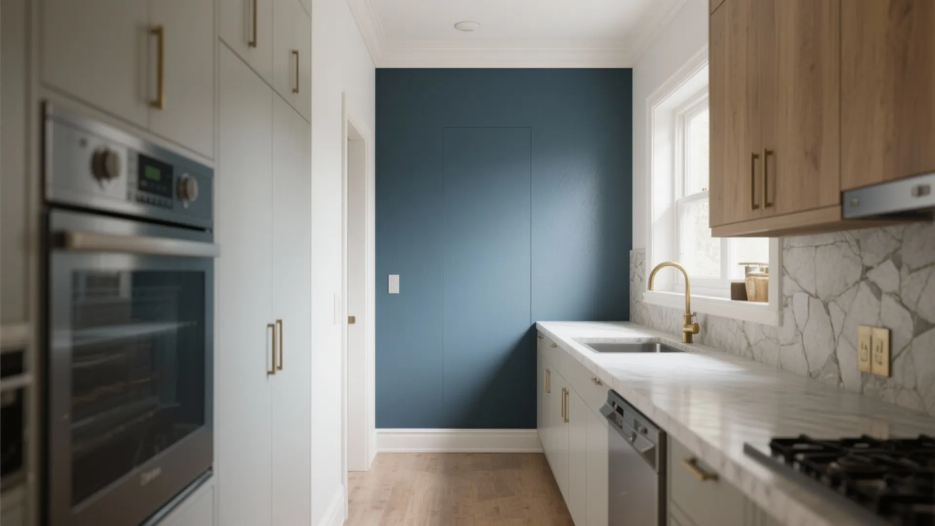 One Bold Accent Wall in a Compact Kitchen