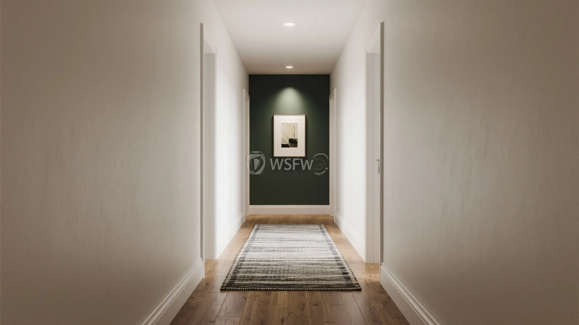 Focal Accent Wall to Shorten a Long Corridor