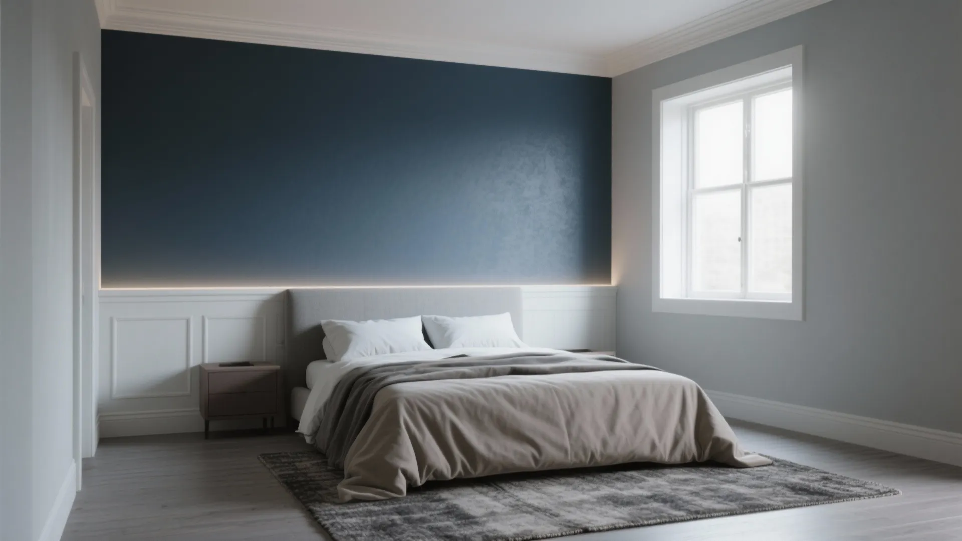 1. Layered Neutrals with a Grey-Blue Accent Wall