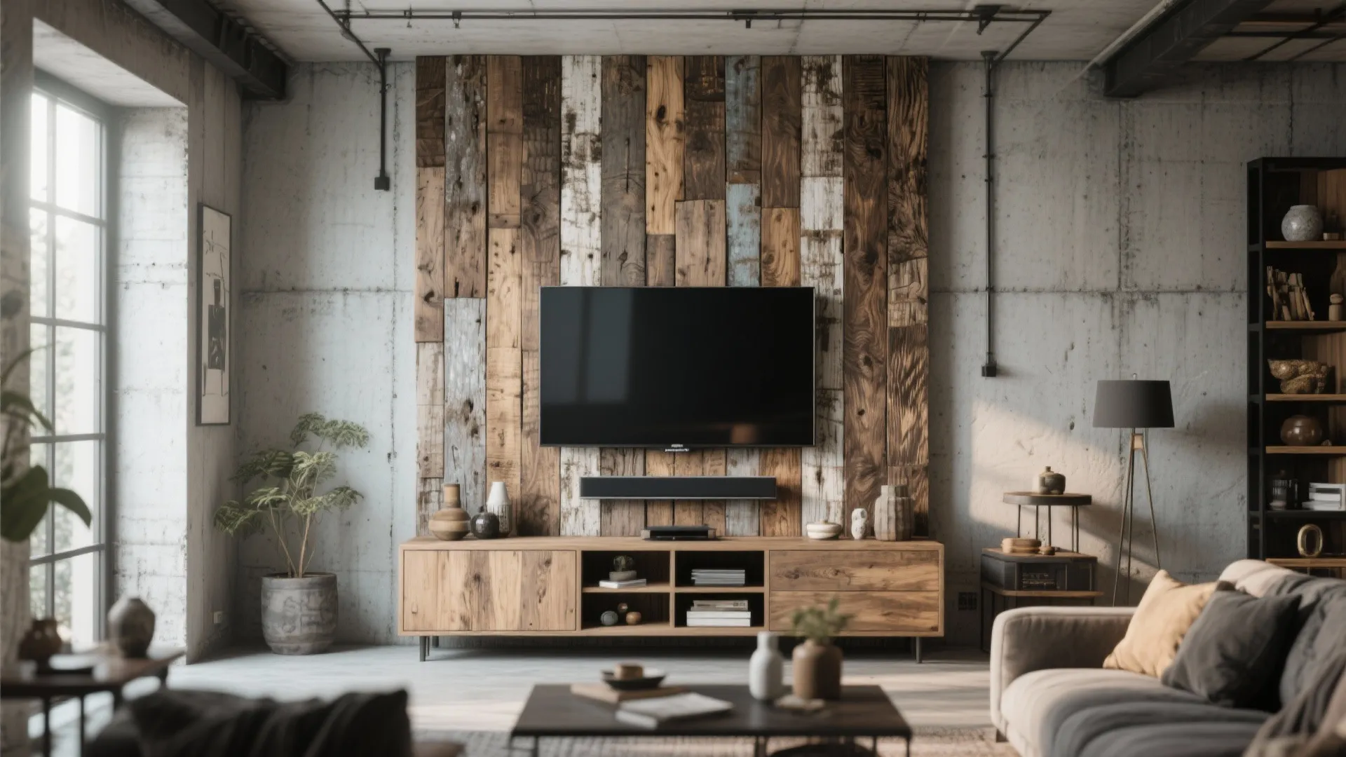 Accent wall with contrasting materials