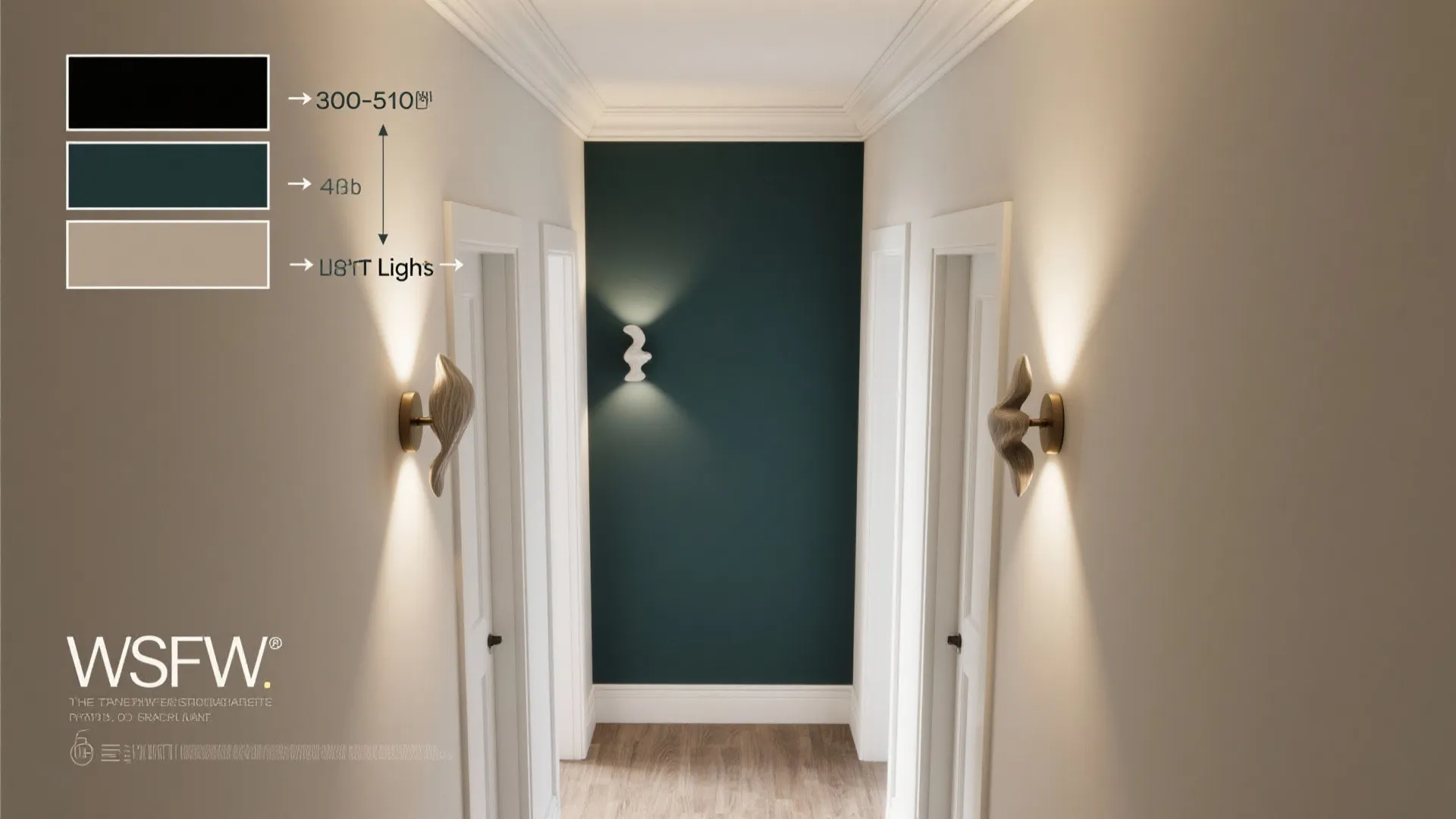 Accent wall with washable paint and sculptural lighting