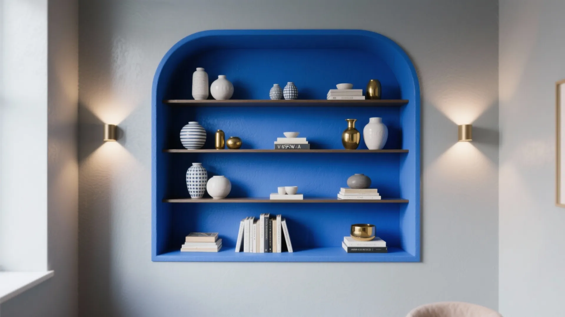 3. Painted accent wall or built-in shelving in royal blue
