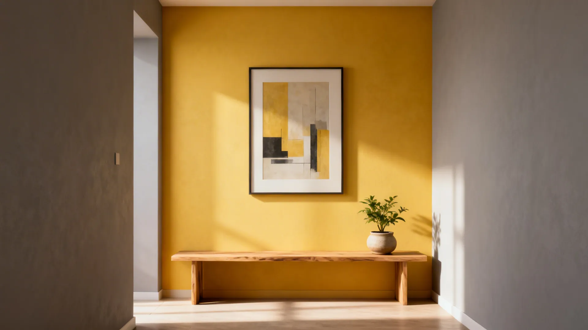 1. Sunny Accent Wall with Soft Grey Surroundings