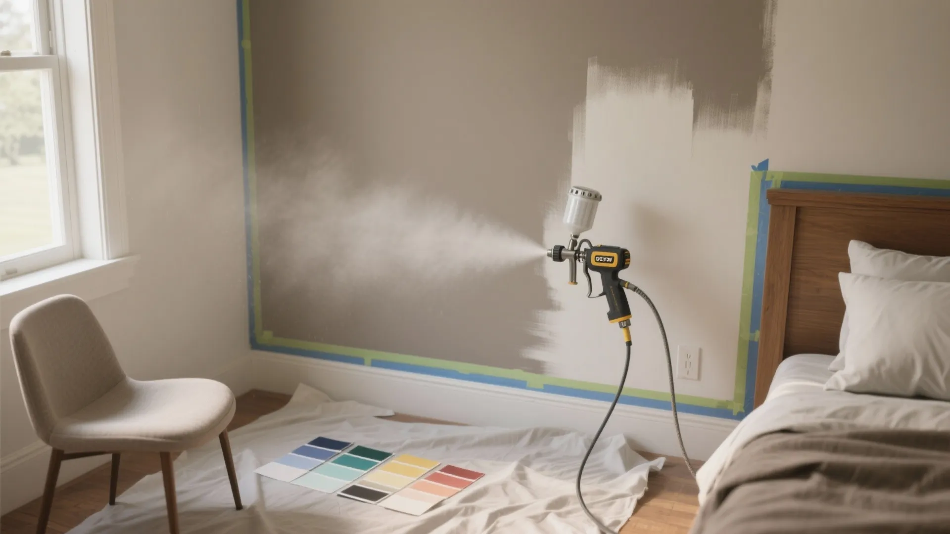 1. Accent walls with a handheld paint sprayer