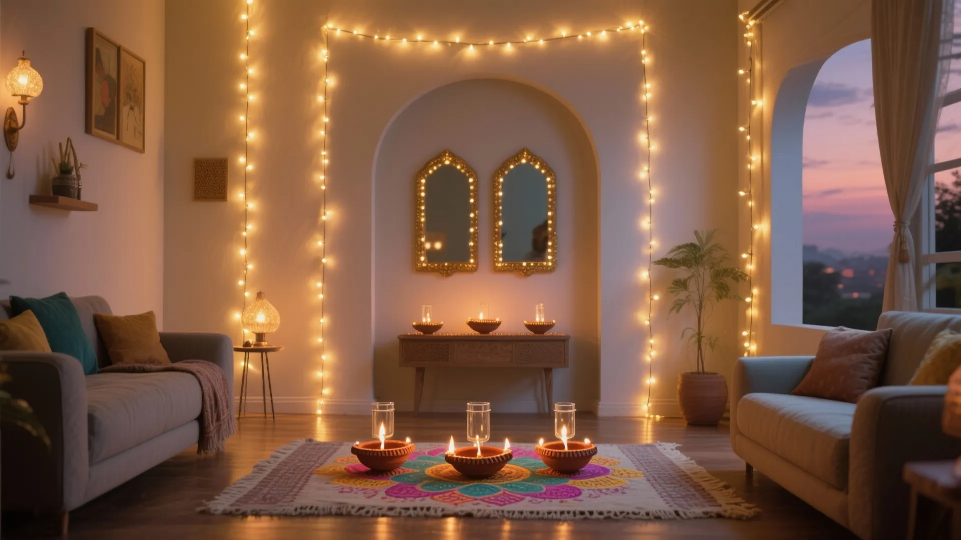 Accent Walls with String Lights and Rangoli Glow