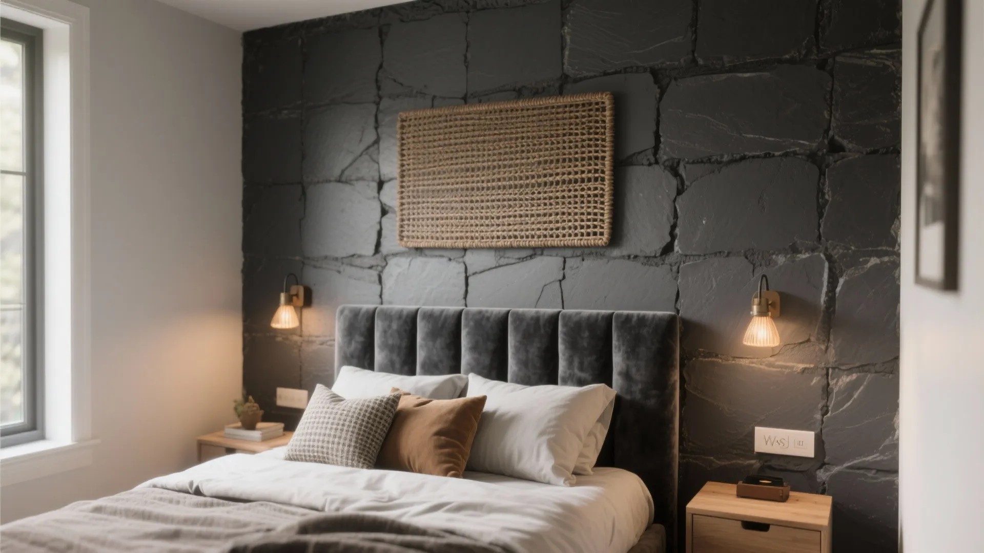 Dark Grey Accent Wall with Layered Textures