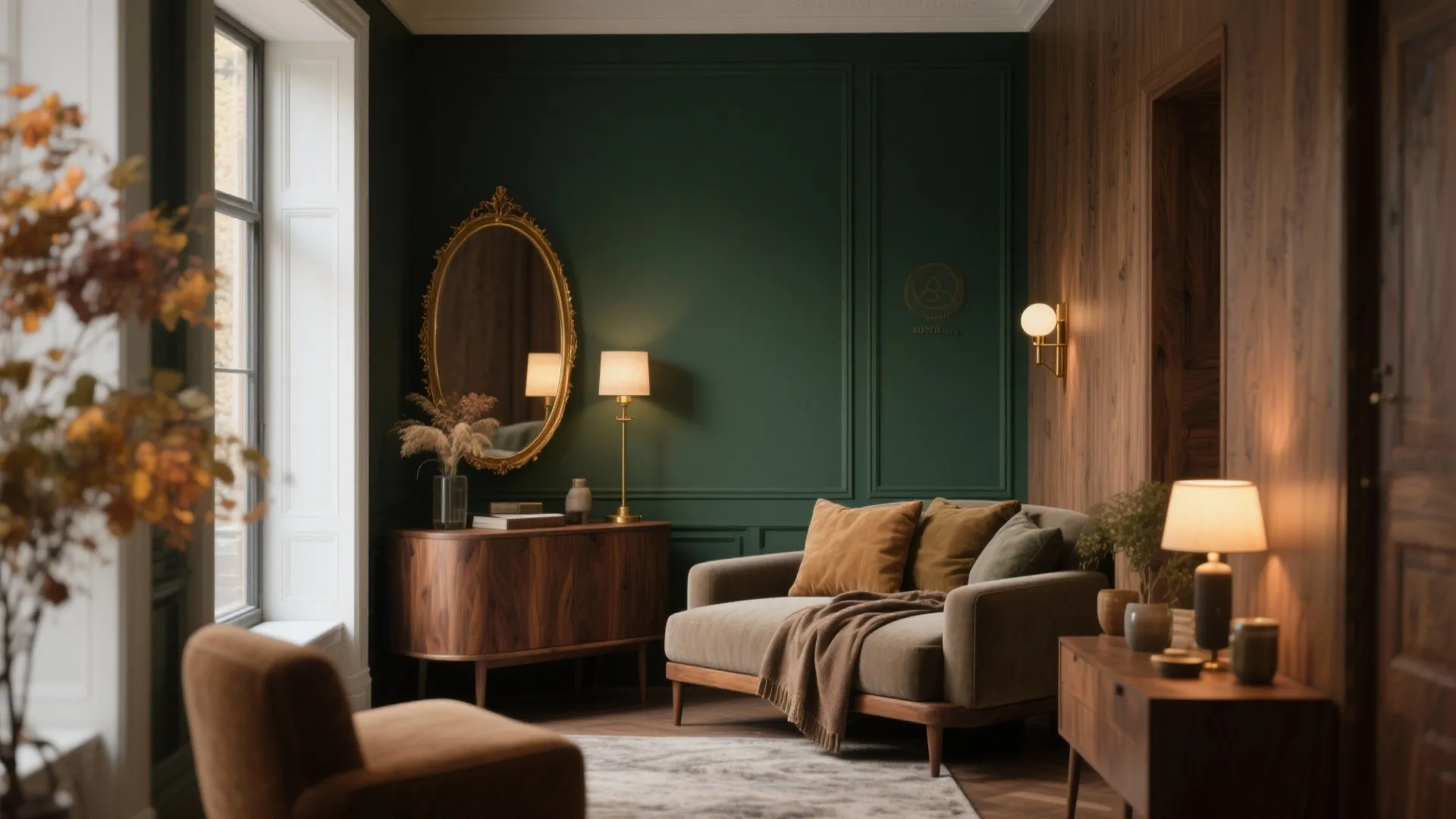 1. Moody Accent Wall with Warm Wood