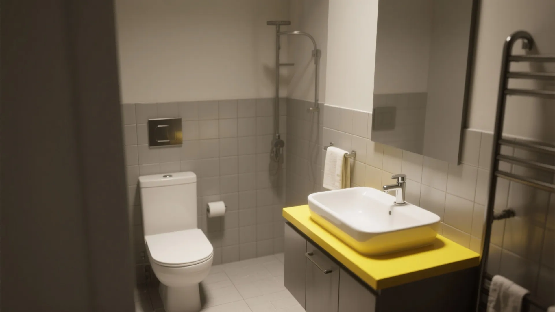 5. Accent color basin with neutral tiles