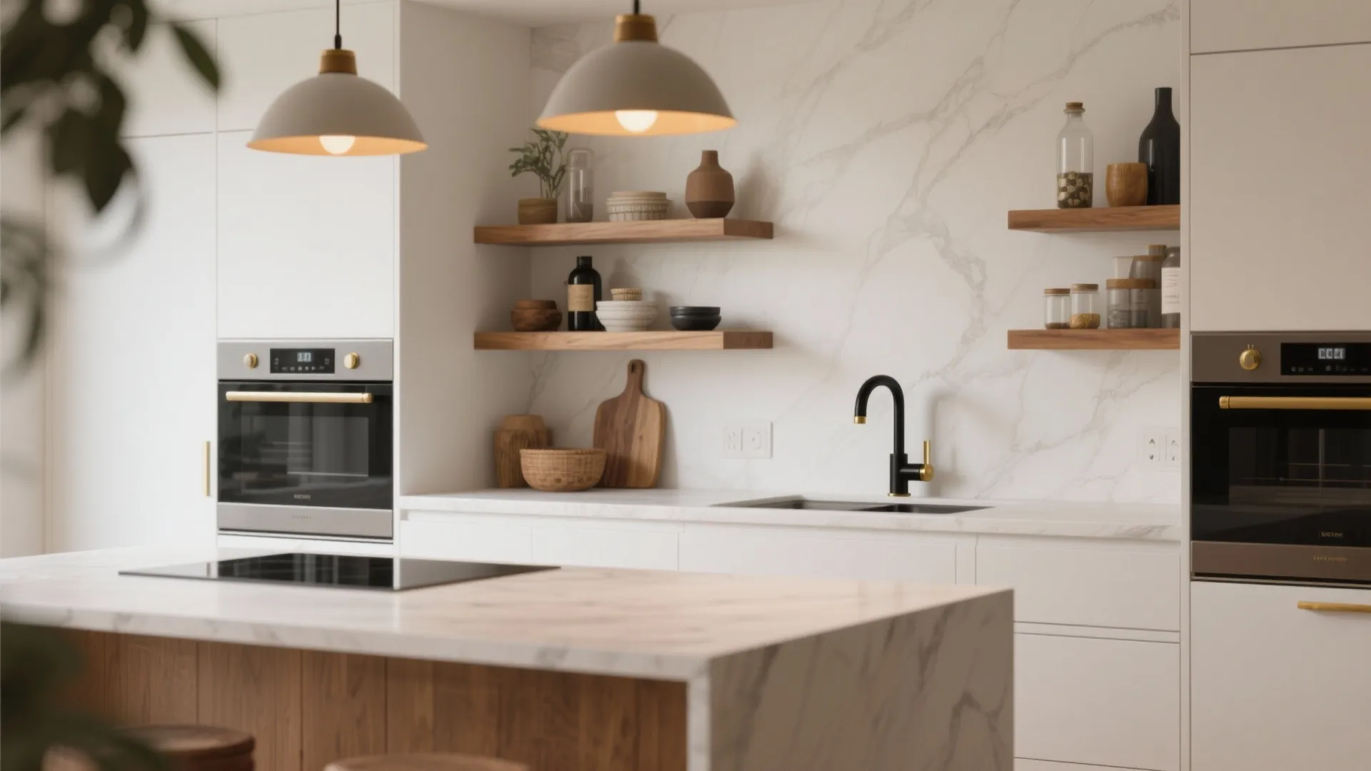 4. Accent materials — wood, brass, or black