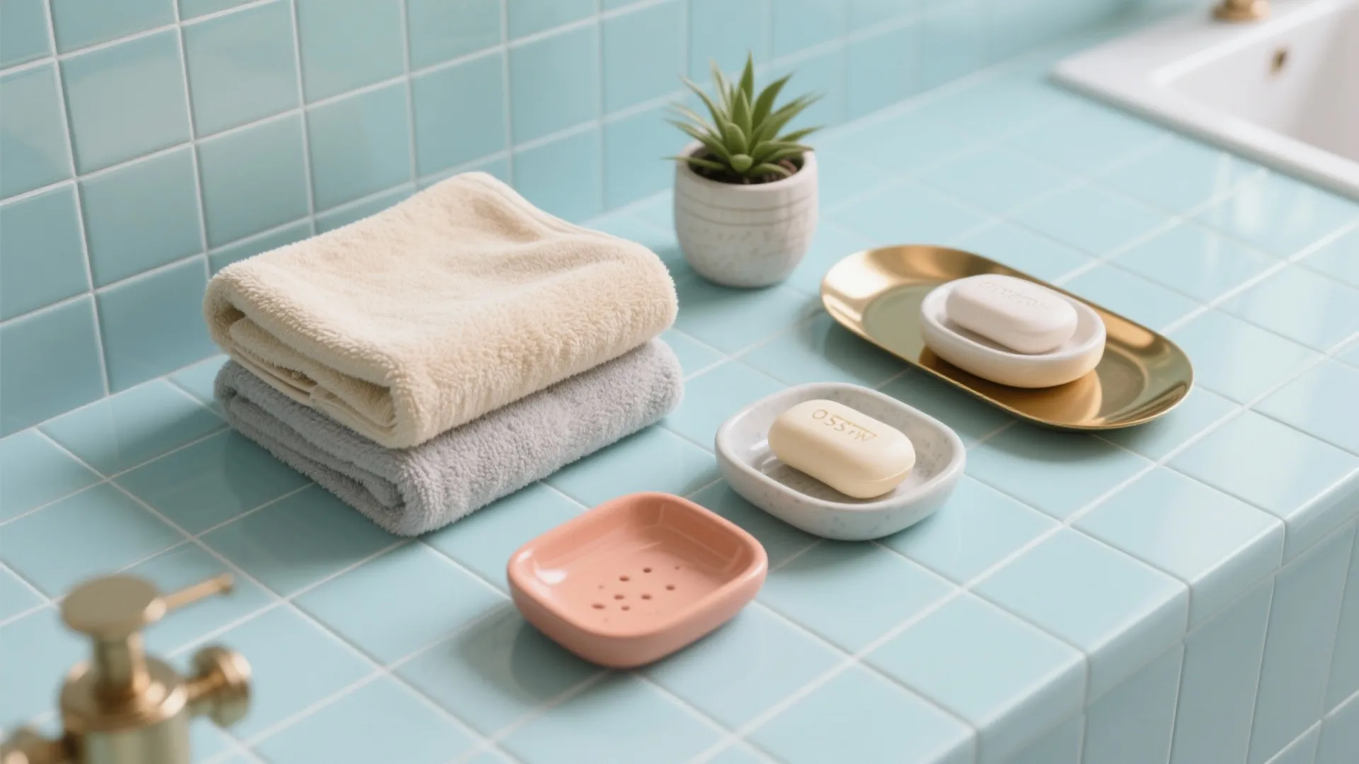 5. Create a cohesive palette with towels and accessories