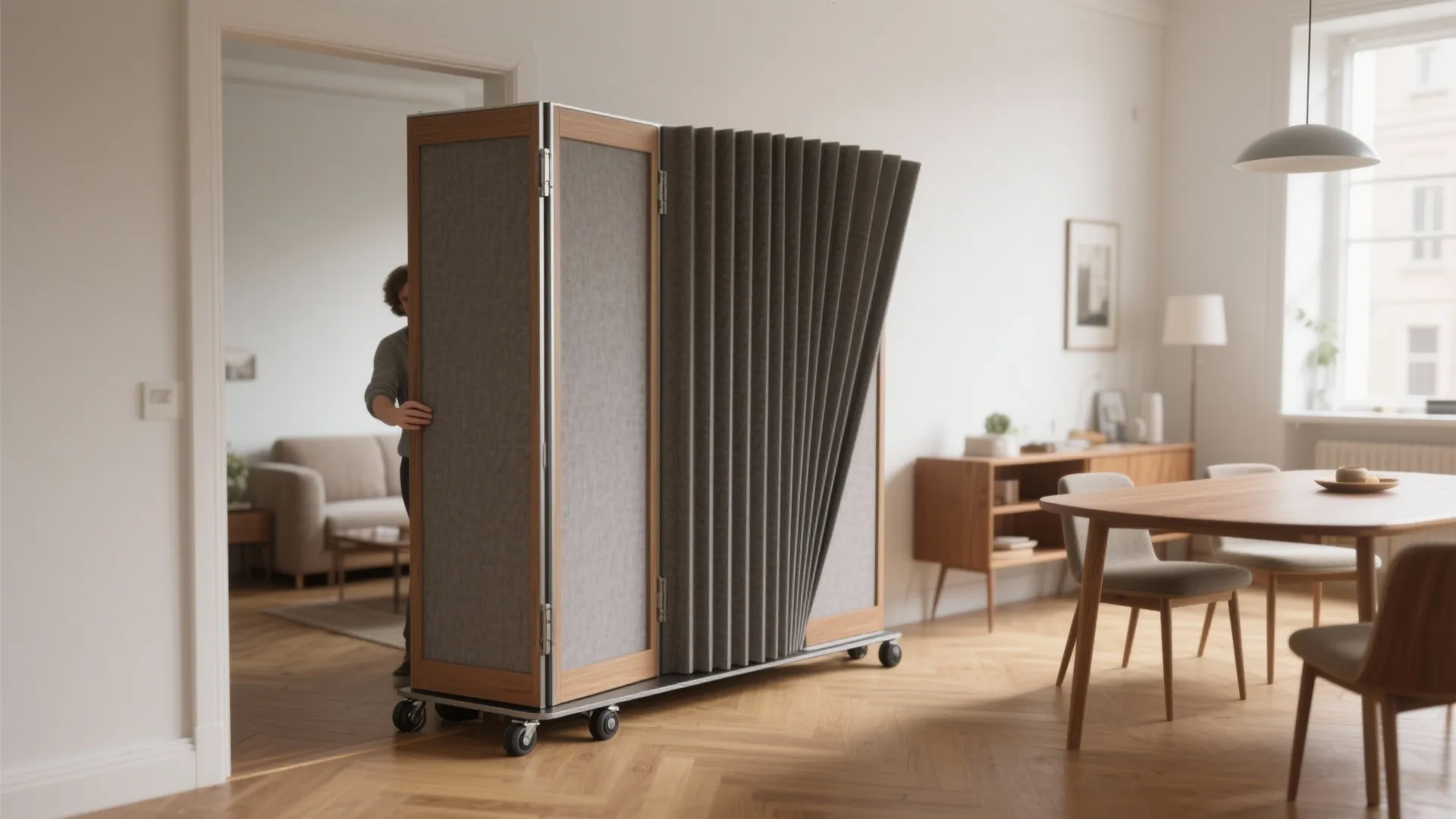 2. Folding accordion frame with concealed wheels