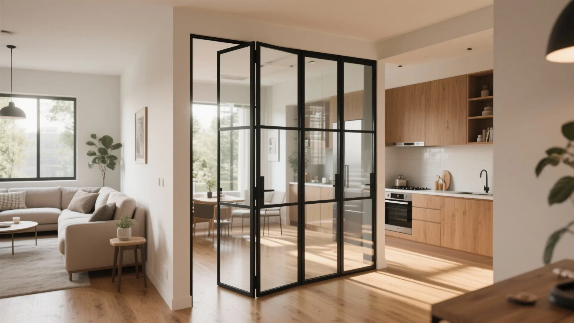 2. Accordion glass doors to borrow light