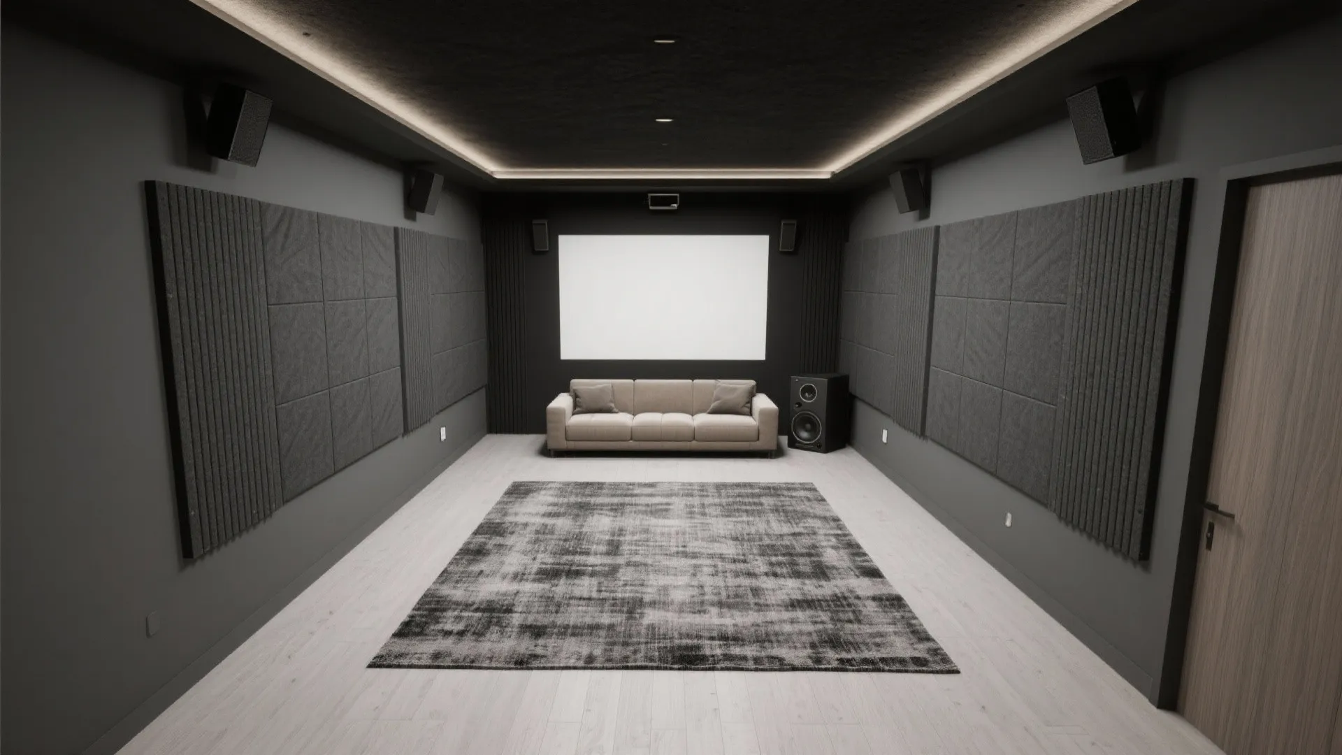 Acoustic-first layout for a narrow room