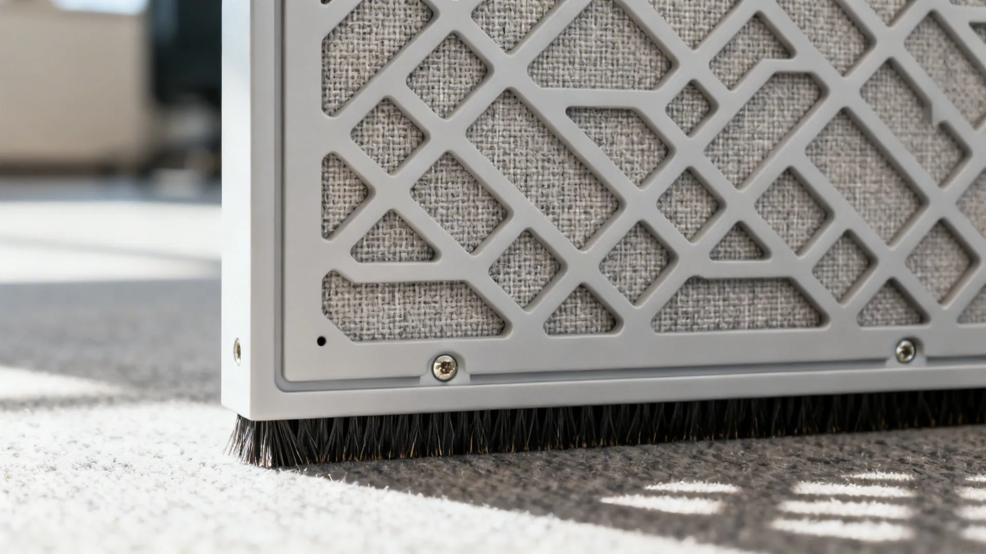 Macro of CNC lattice with removable acoustic fabric backer and a neat brush seal.