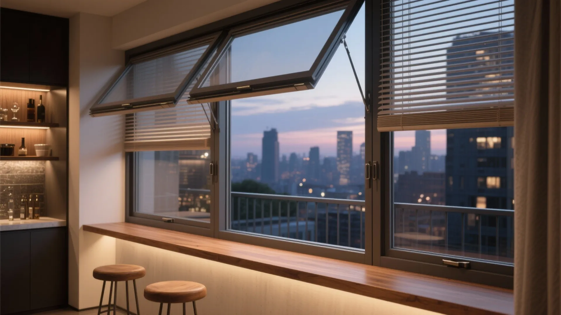 5) Soundproof and Shade-Savvy: Acoustic Glazing with Fold-Down Bar