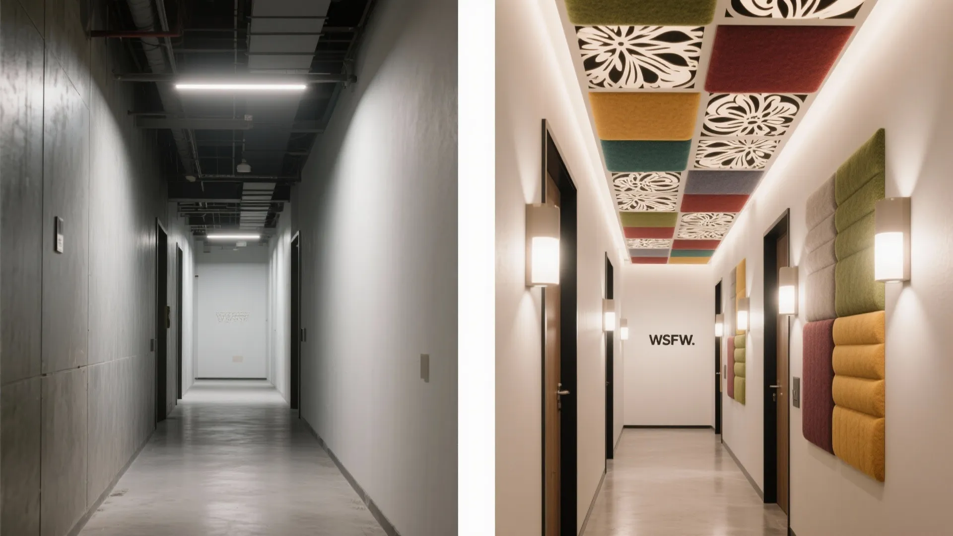 3) Suspended floral panels with acoustic backing