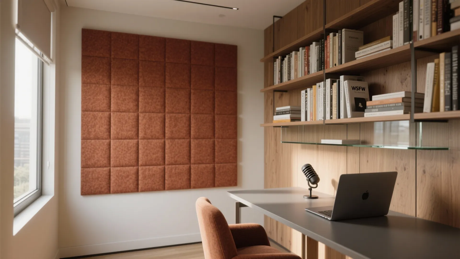 3) Acoustic Panels + Book Wall = Quiet Power
