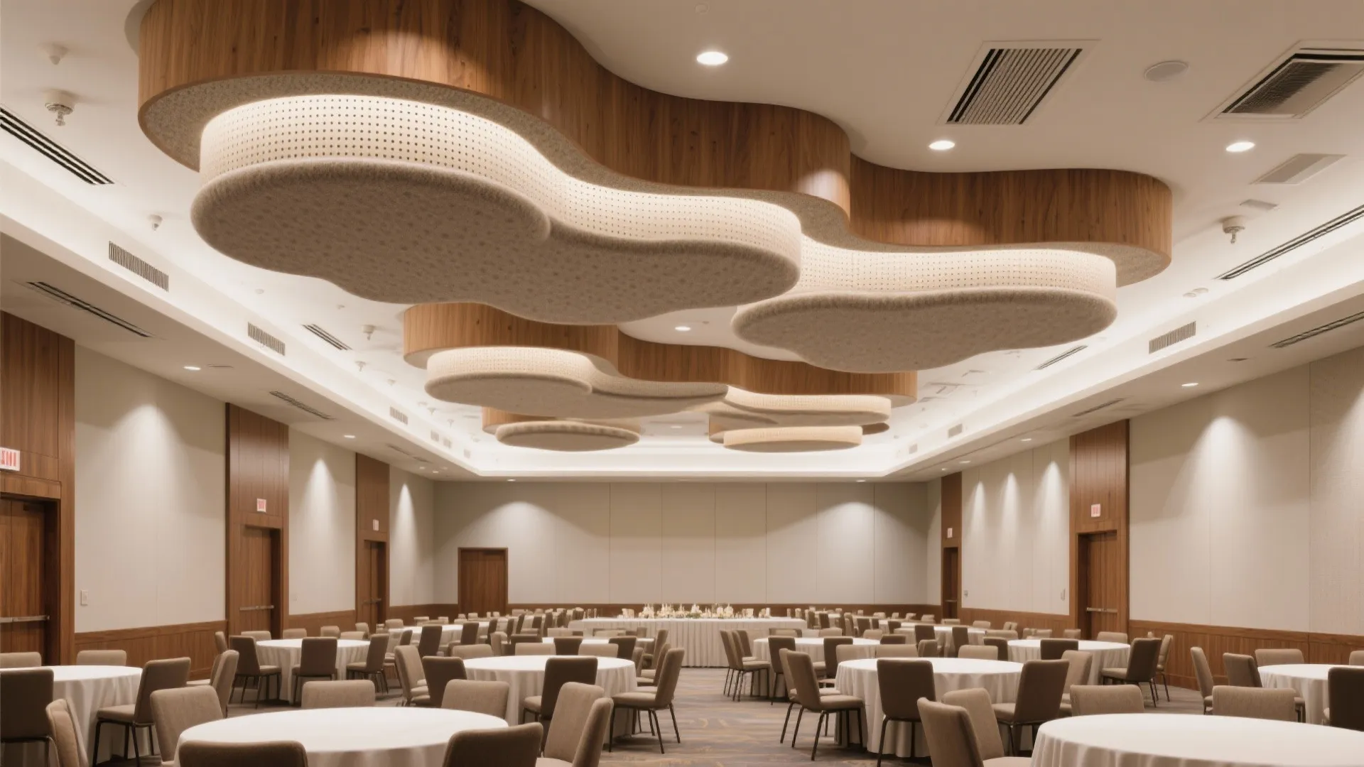 2) Acoustic ceiling clouds that double as design