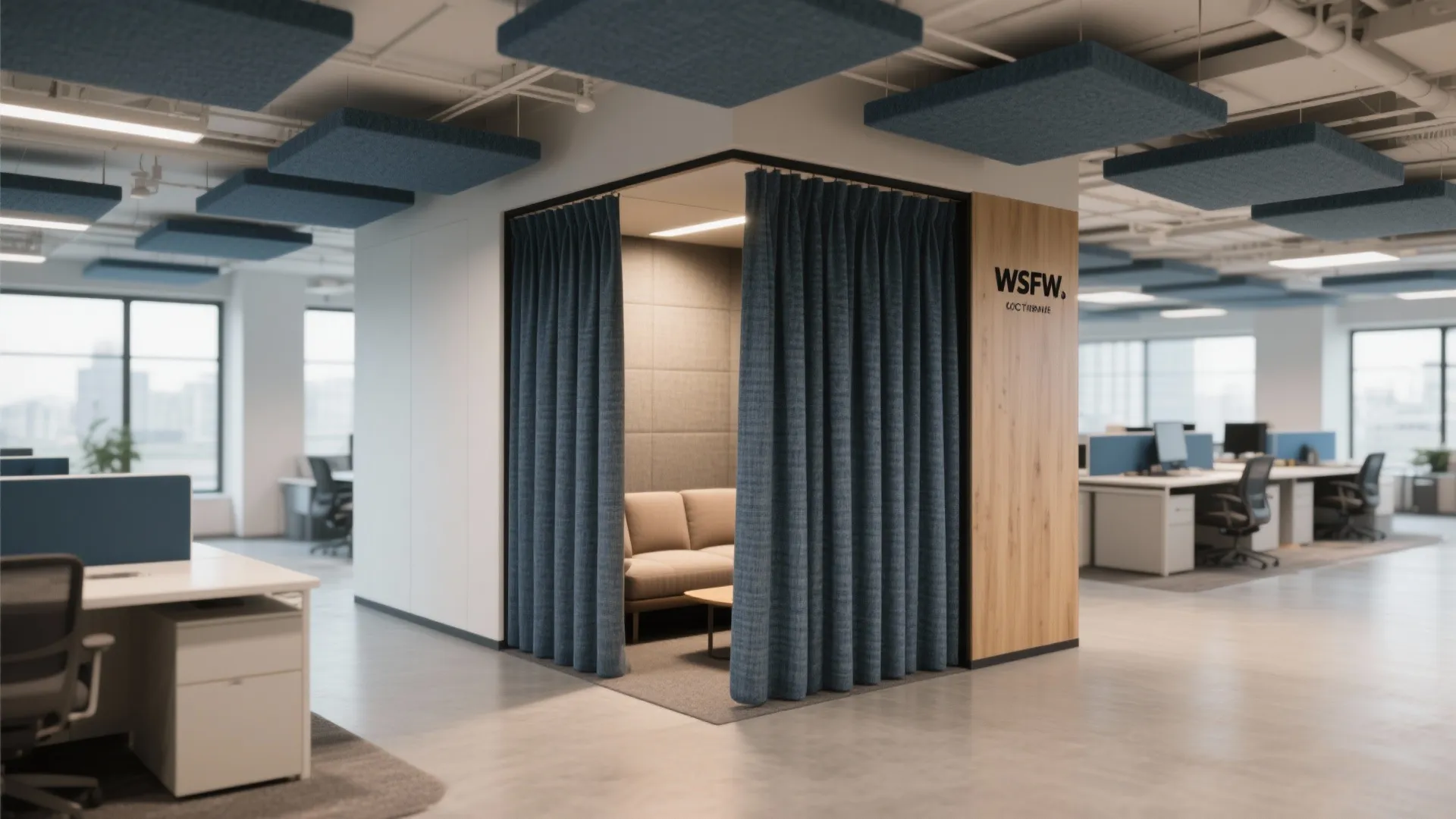 3. Acoustic curtains to tame open-plan noise