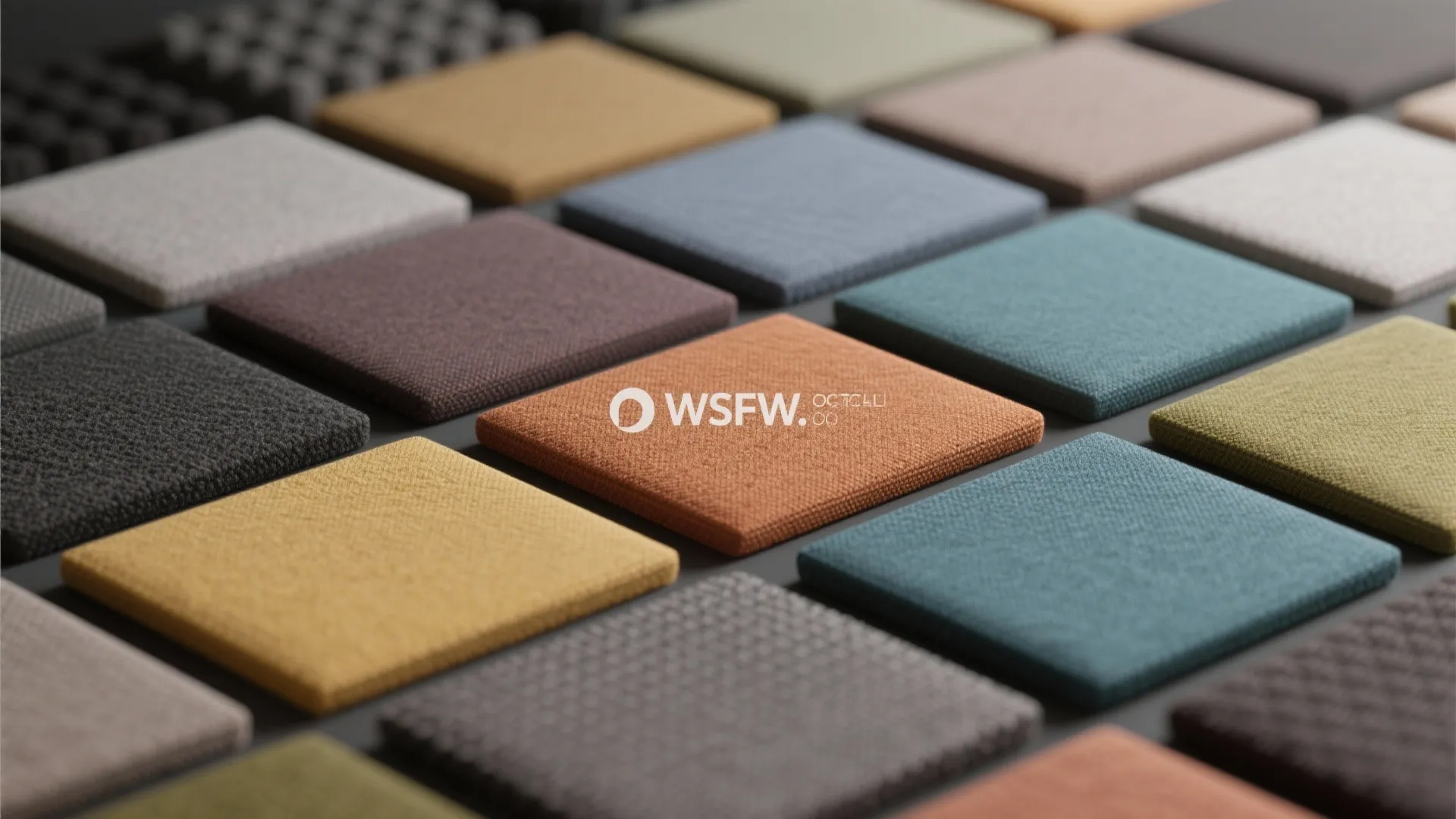 Colorful square fabric wall panels arranged in a grid pattern for sound absorption and decoration