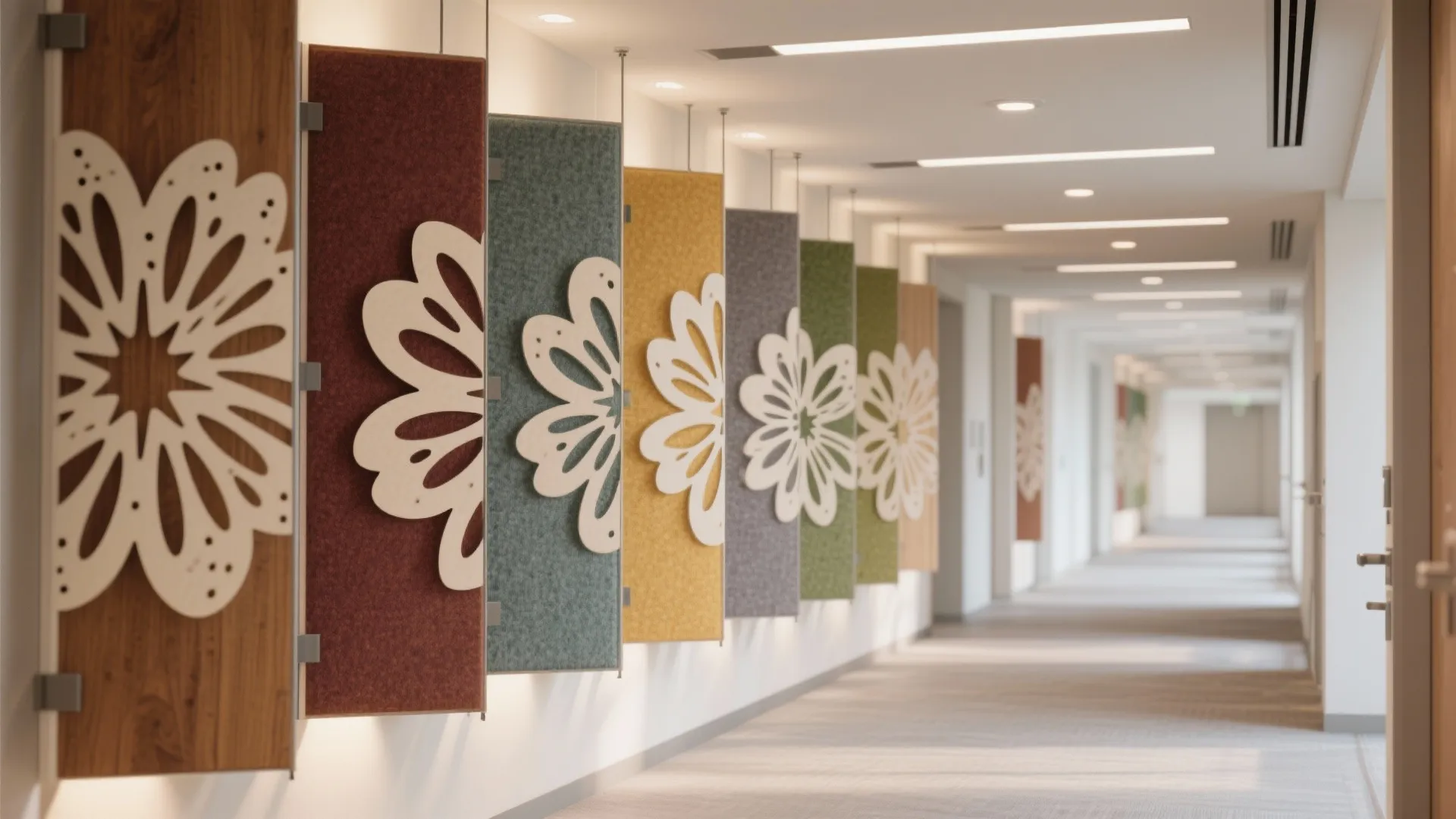 3) Suspended floral panels with acoustic backing