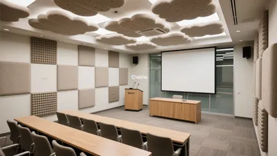 Modern Conference Room with Acoustic Cloud Ceiling Design