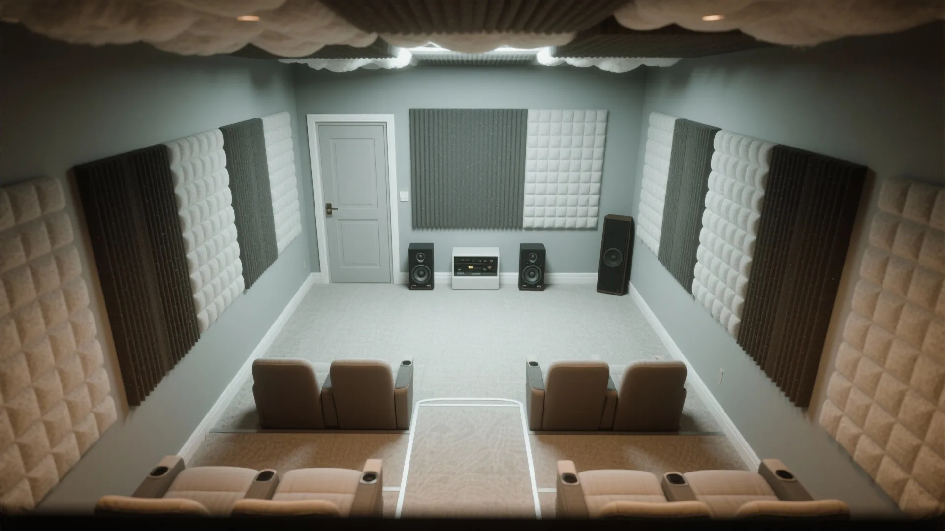 Acoustic-first walls, ceiling, and doors