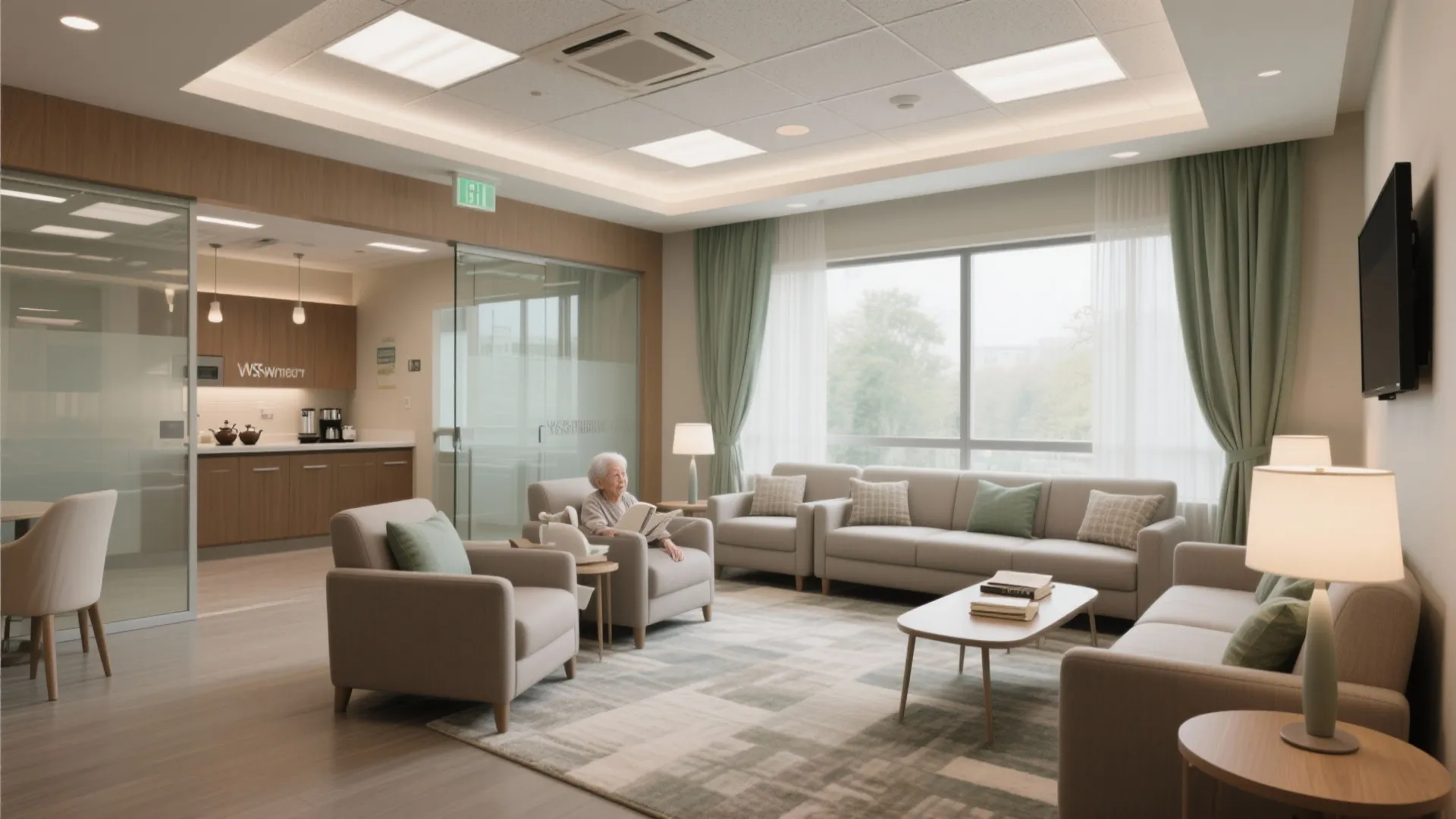 Quiet communal lounges with acoustic layering