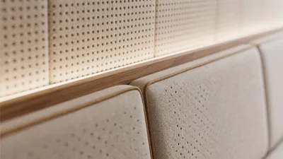 Modern Acoustic Headboard Design with Wood Trim