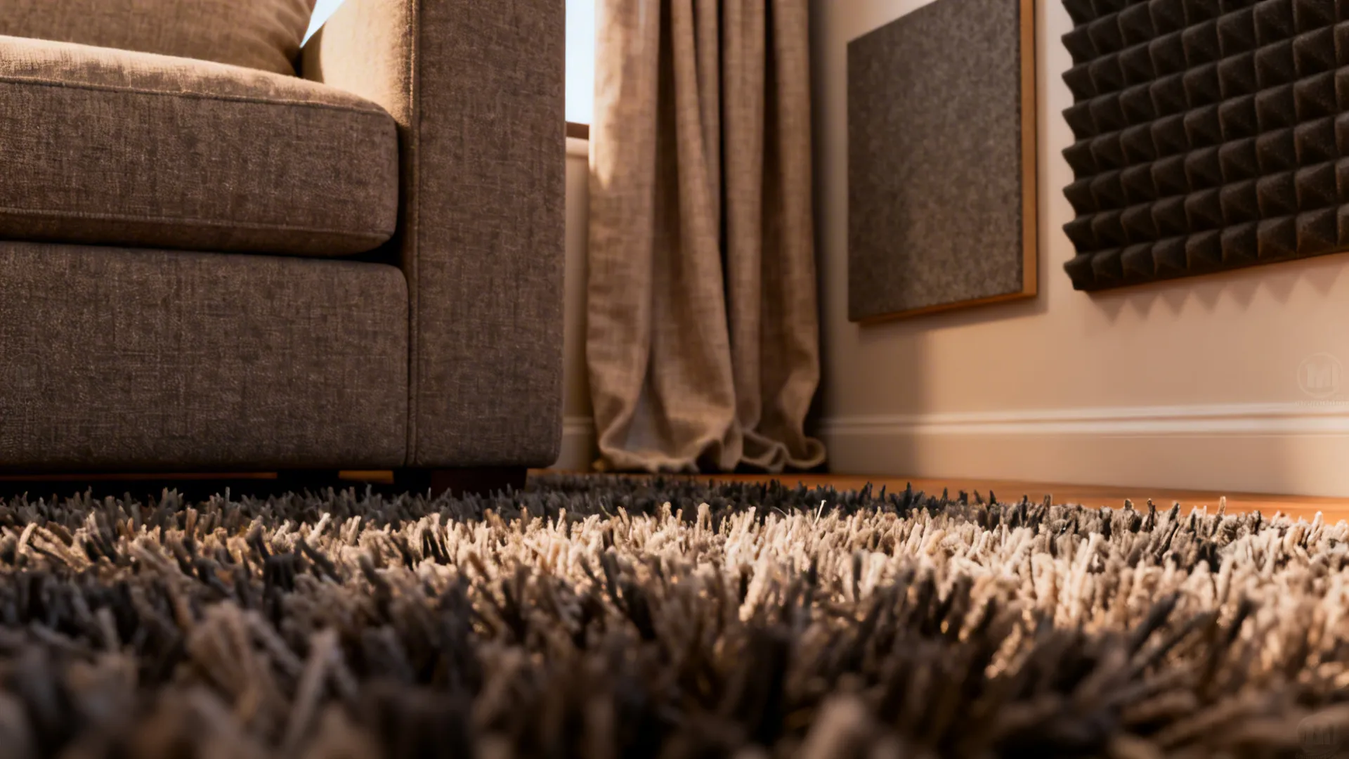 Close-up of rugs, upholstery and acoustic panel materials to control noise in open-plan spaces.