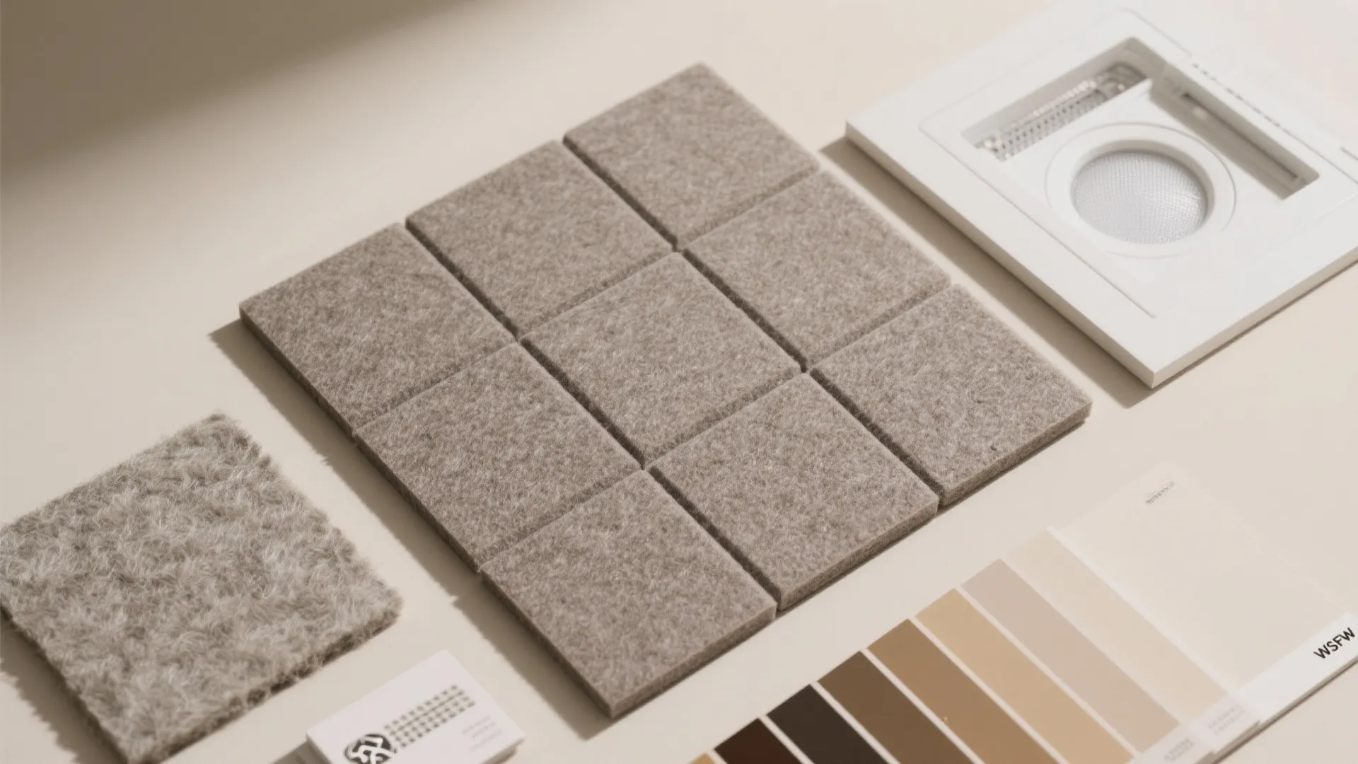 4) Square acoustic panels with integrated downlights