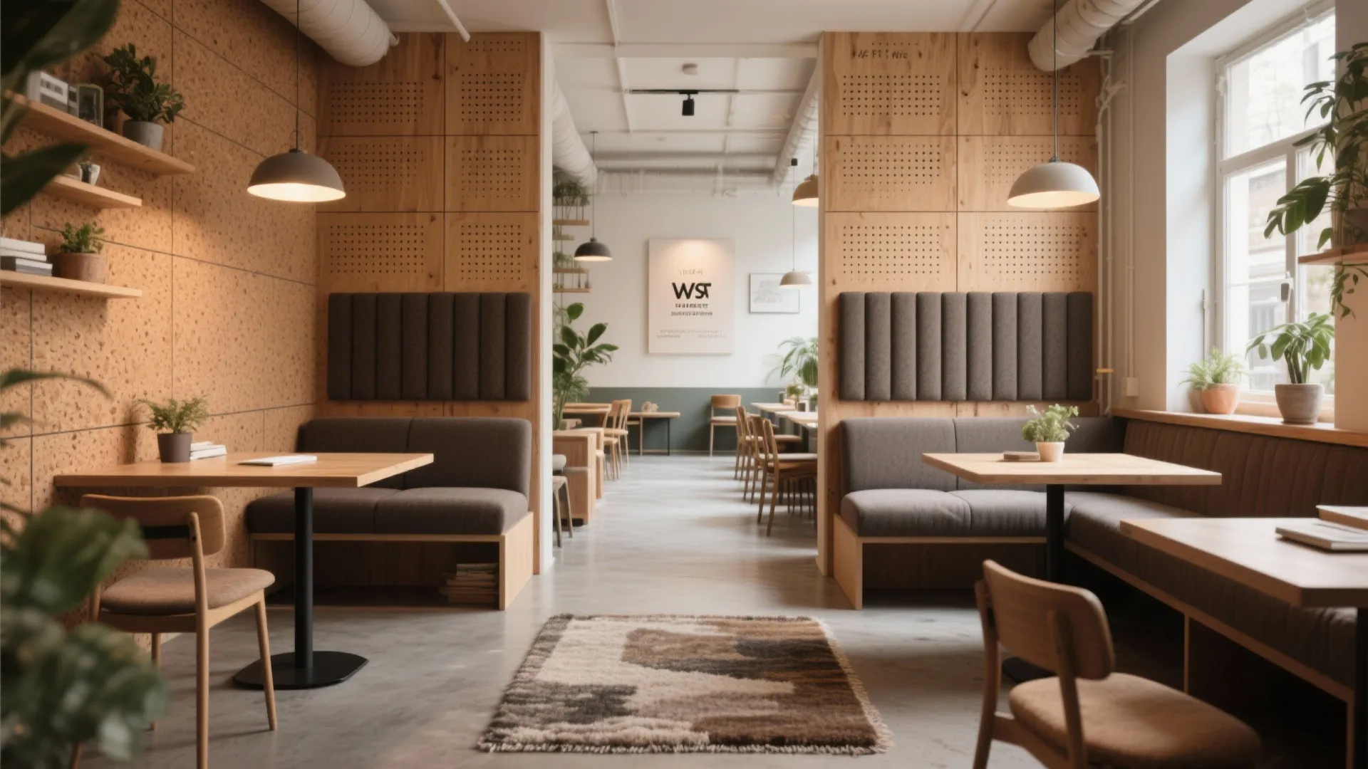 Material palettes that absorb sound and invite long stays