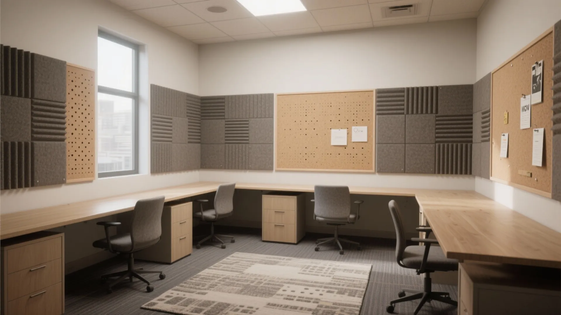 Acoustic-first minimalism in small study rooms