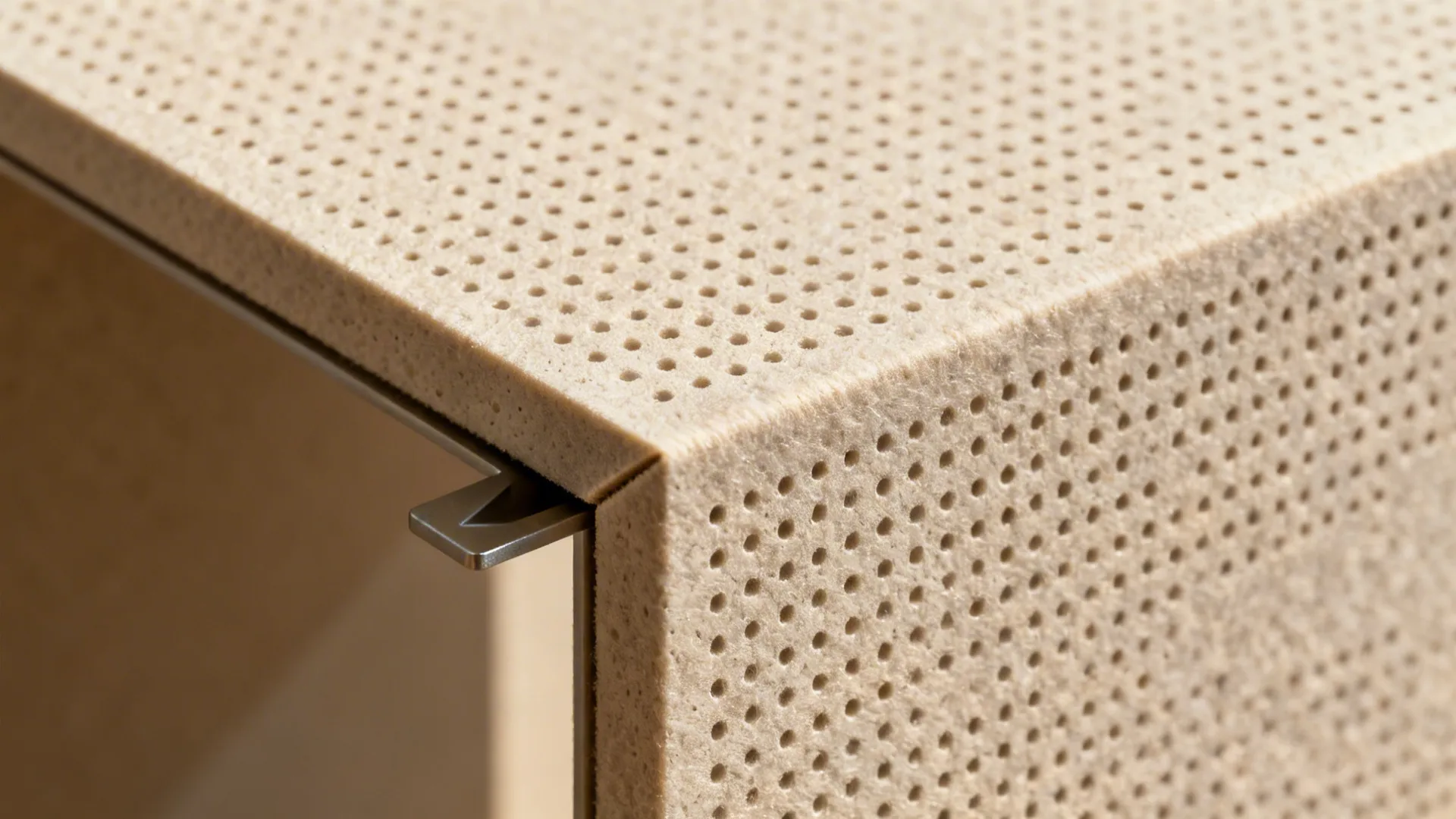 4) Micro-perforated acoustic cloud for hall calm, kitchen clarity