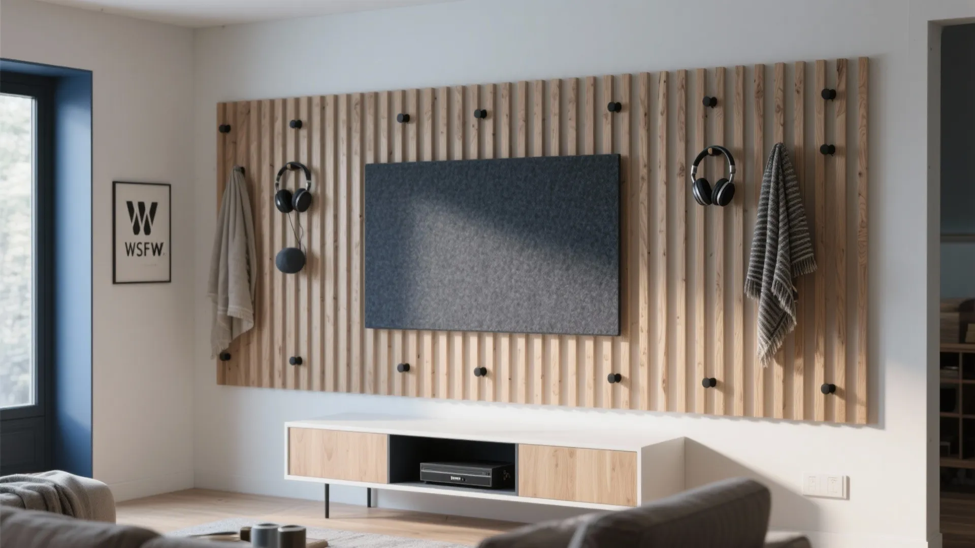 Acoustic Wood Panels that Double as Hangers