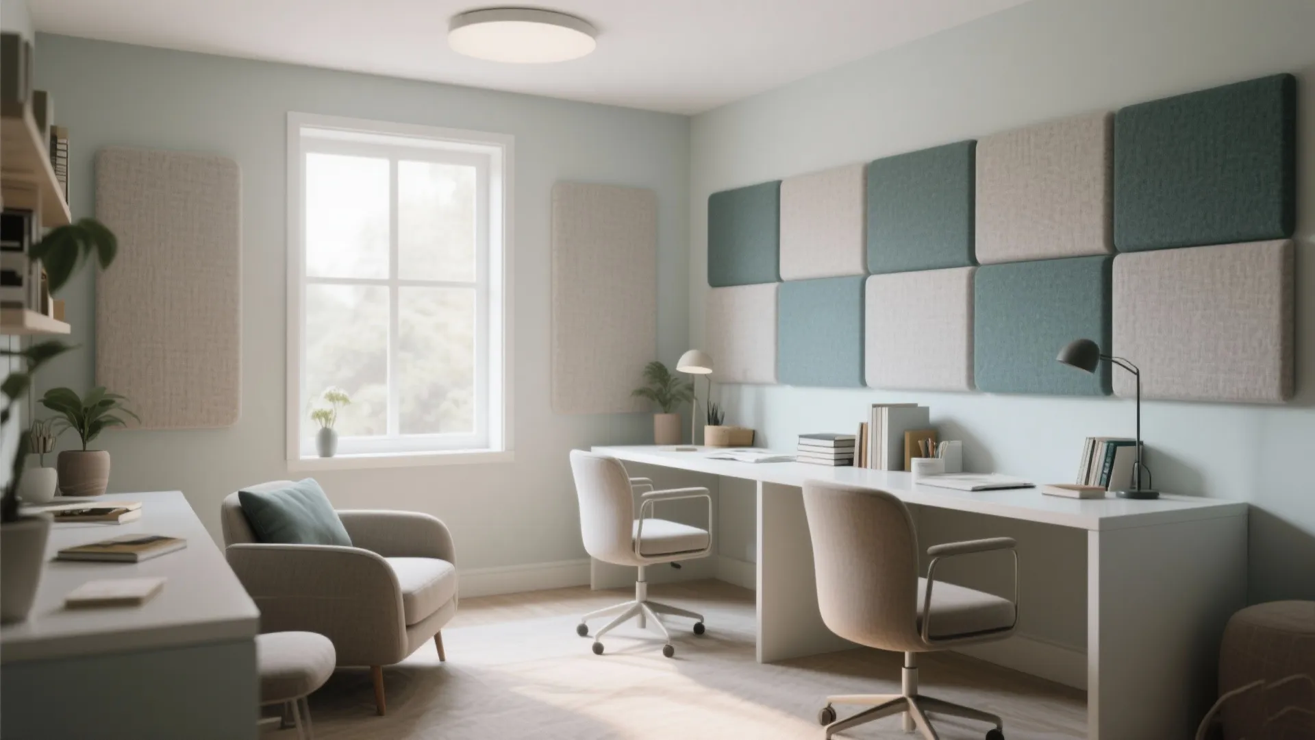 Study room with fabric acoustic panels for soundproofing