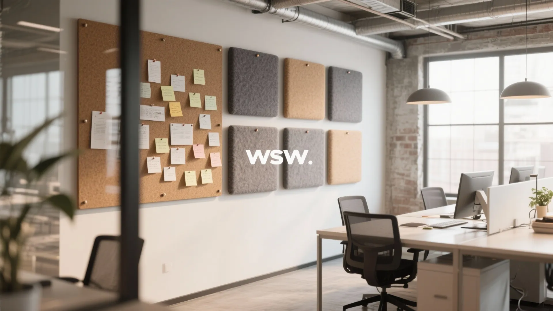 Acoustic pin boards in modern office for noise control