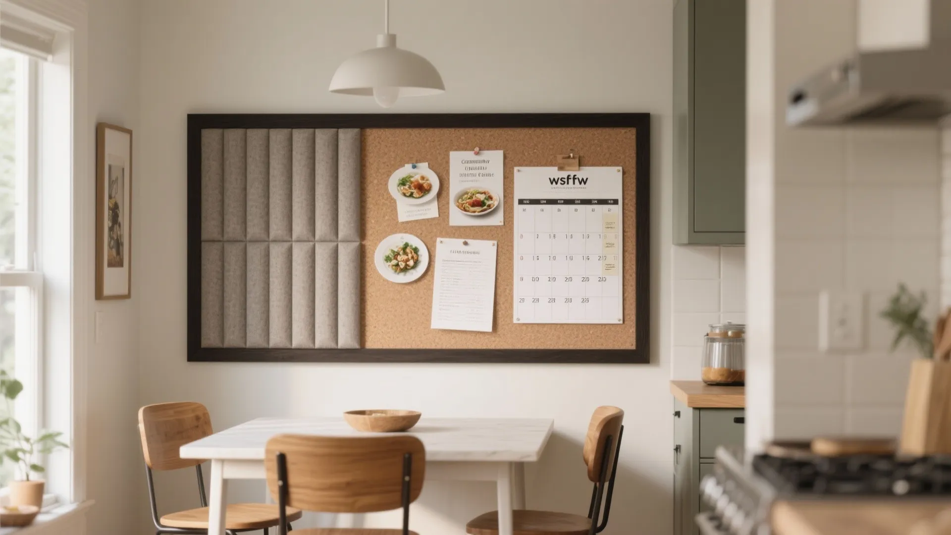 5) Acoustic cork or fabric pinboard wall