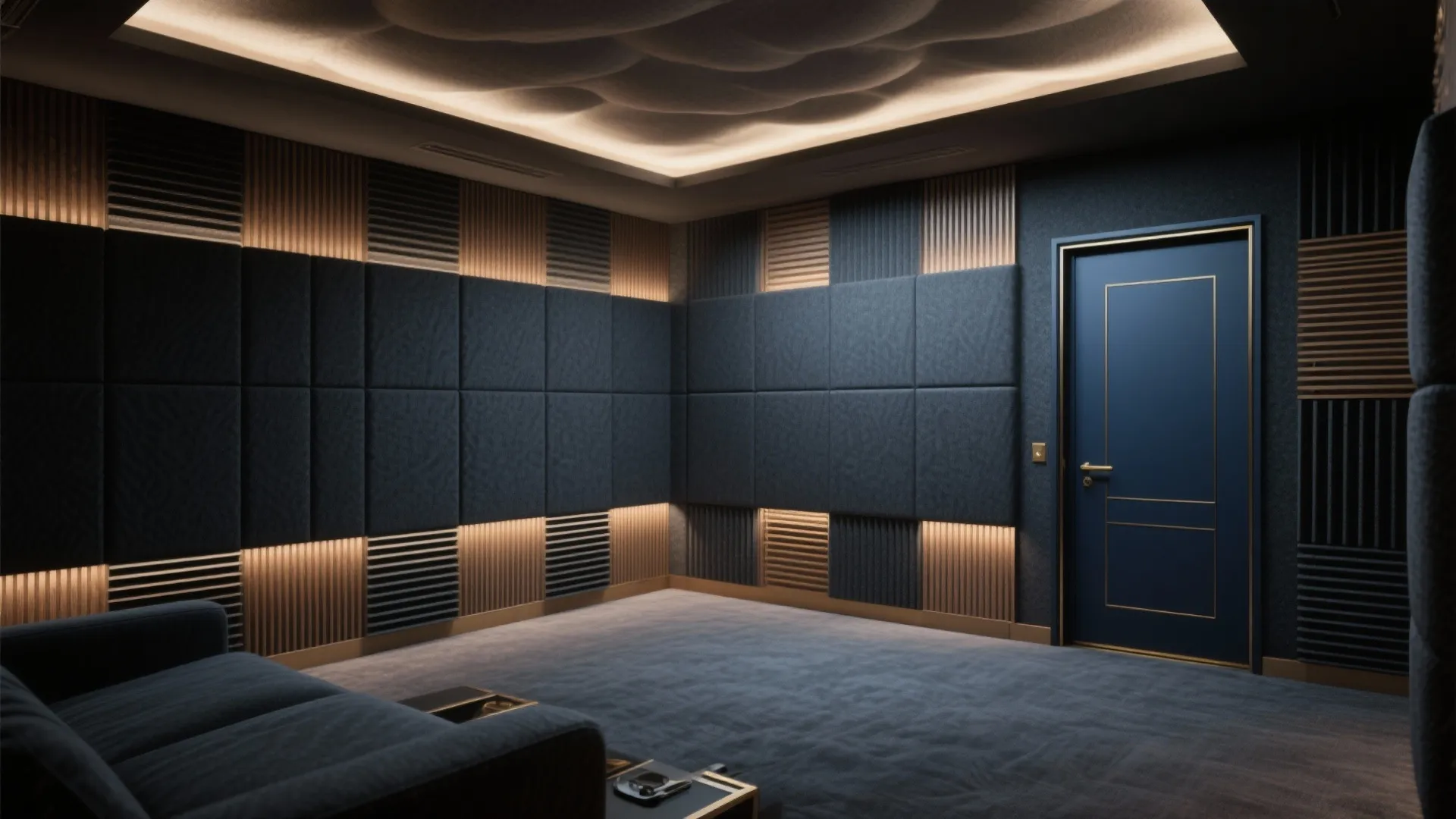 Acoustic-first walls, ceiling, and doors